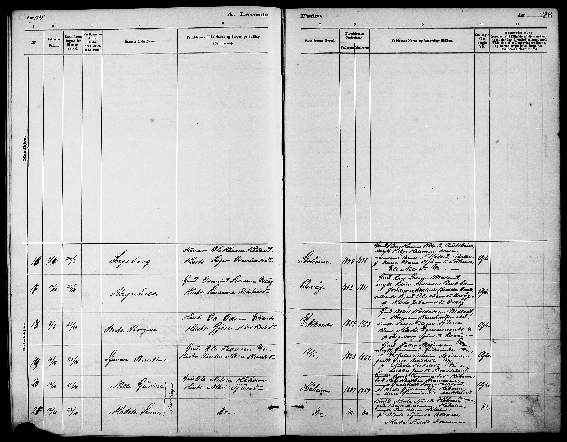 Etne sokneprestembete, AV/SAB-A-75001/H/Hab: Parish register (copy) no. B 4, 1879-1897, p. 26