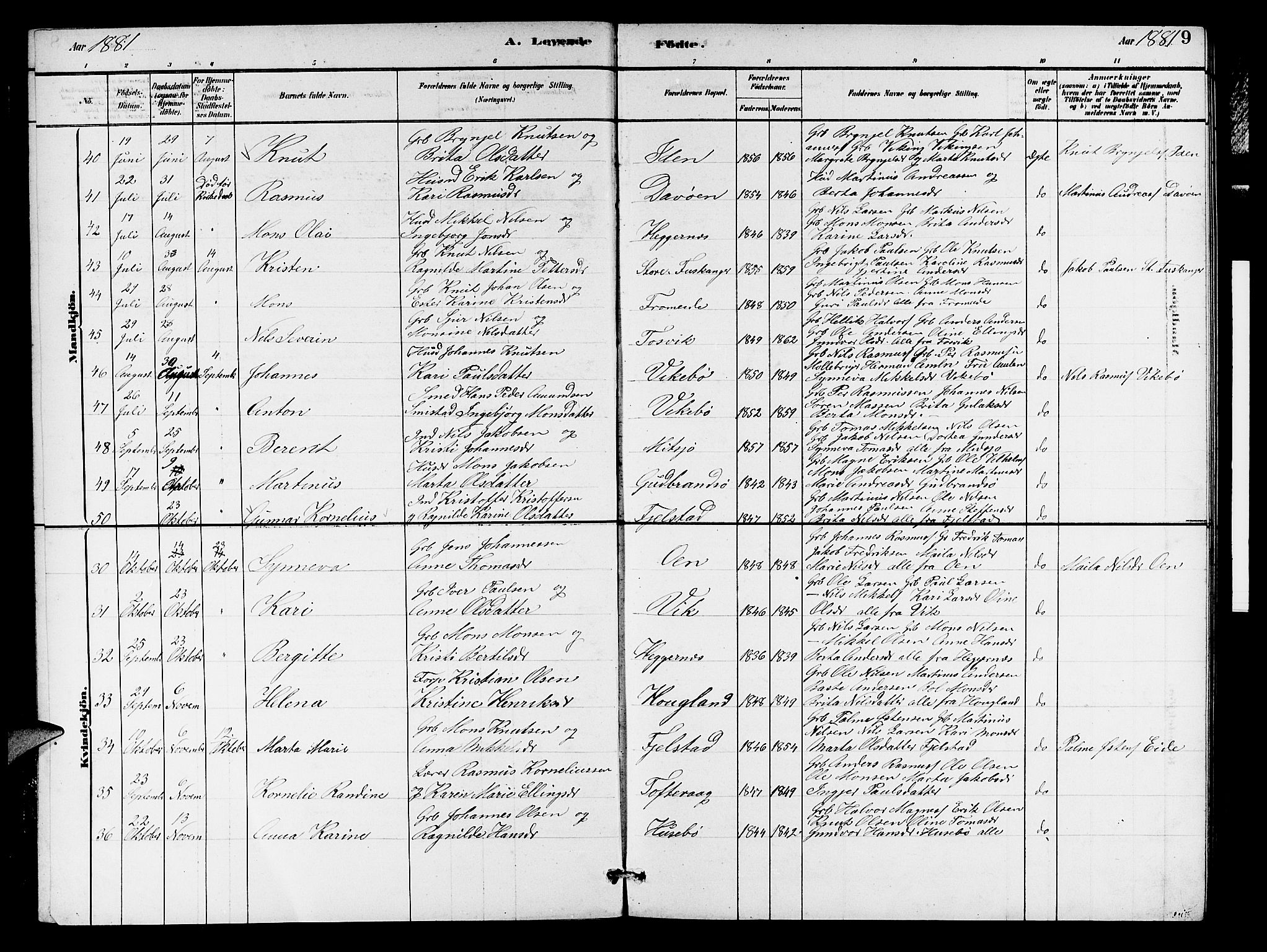 Herdla Sokneprestembete, AV/SAB-A-75701/H/Hab: Parish register (copy) no. A 2, 1881-1888, p. 9