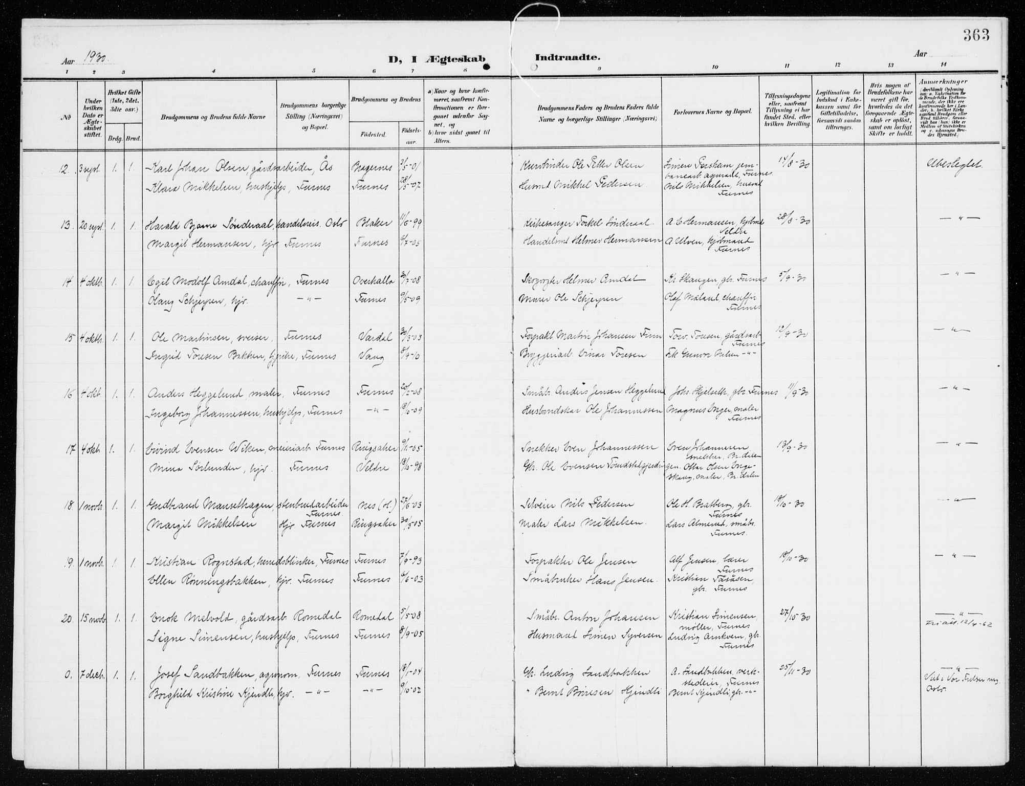 Furnes prestekontor, AV/SAH-PREST-012/K/Ka/L0001: Parish register (official) no. 1, 1907-1935, p. 363