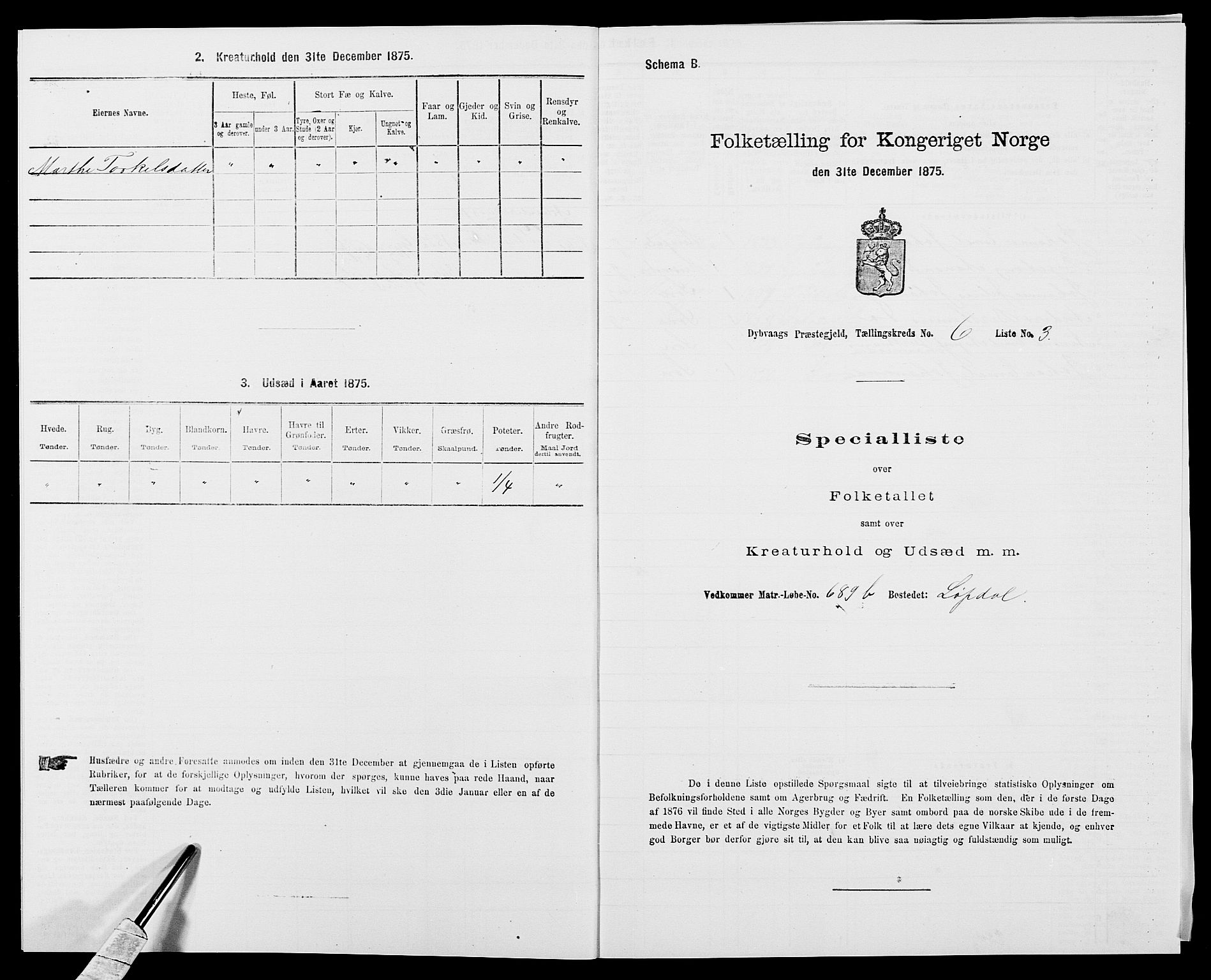 SAK, 1875 census for 0915P Dypvåg, 1875, p. 724