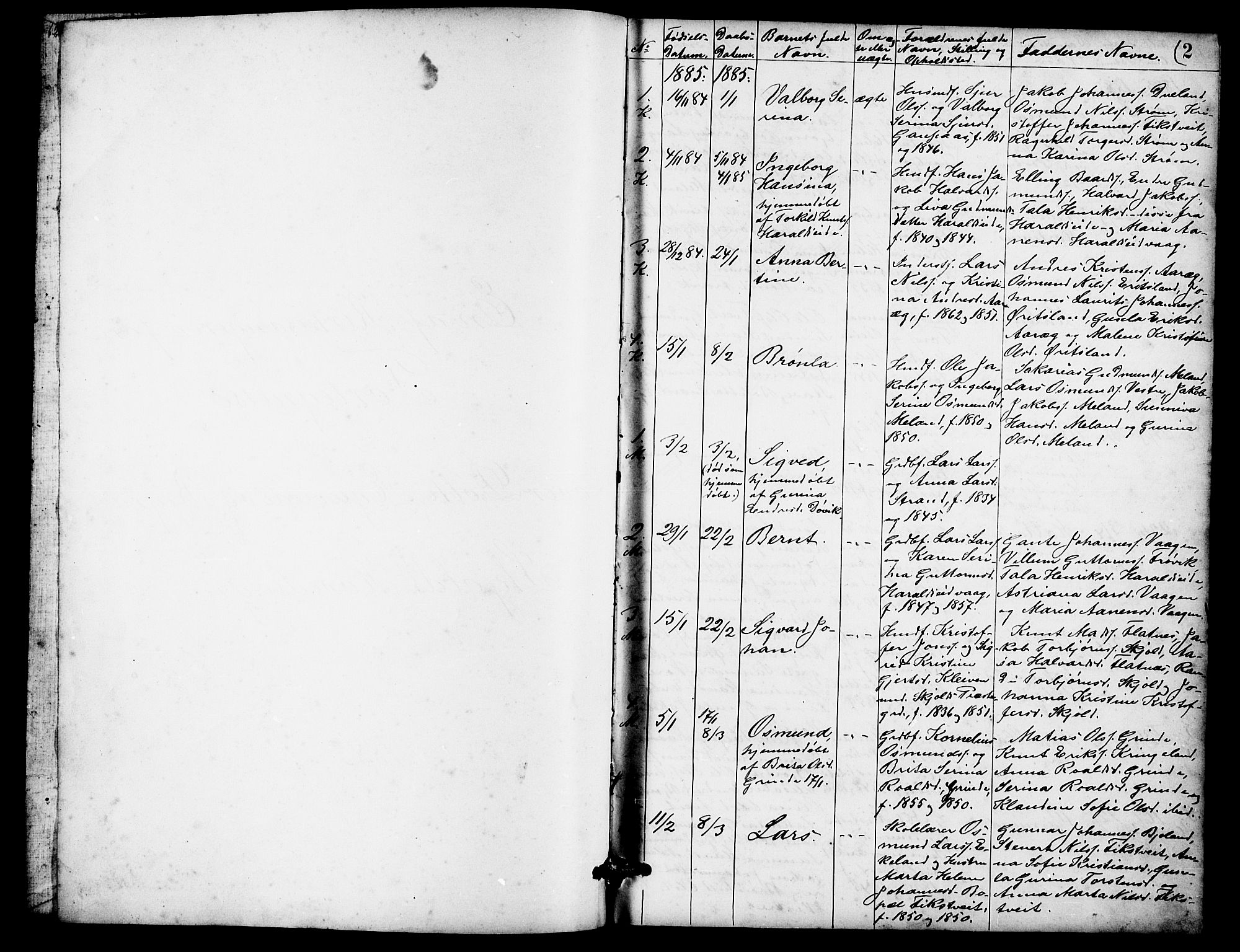 Skjold sokneprestkontor, SAST/A-101847/H/Ha/Hab/L0007: Parish register (copy) no. B 7, 1885-1906, p. 2