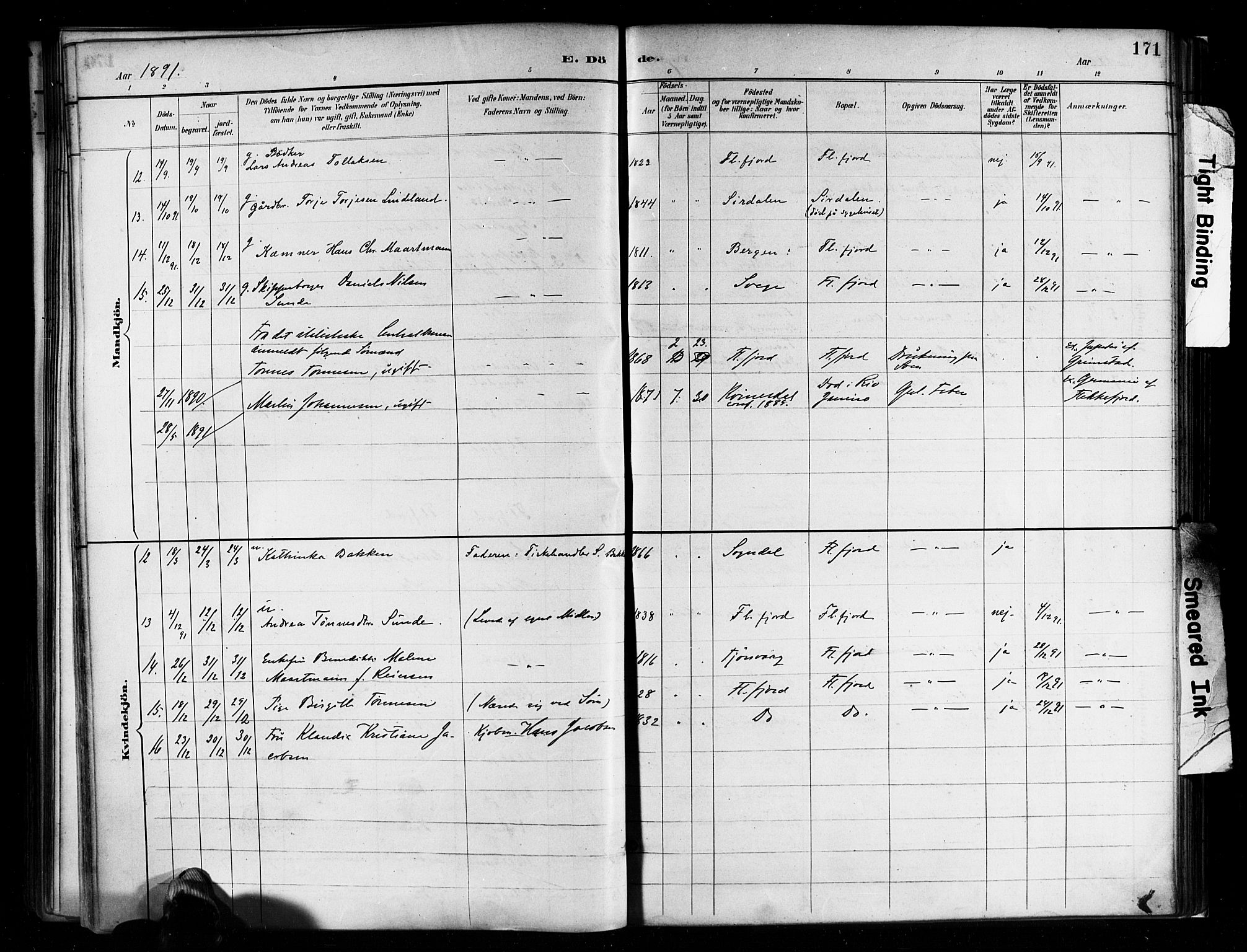 Flekkefjord sokneprestkontor, SAK/1111-0012/F/Fa/Faa/L0001: Parish register (official) no. A 1, 1885-1900, p. 171
