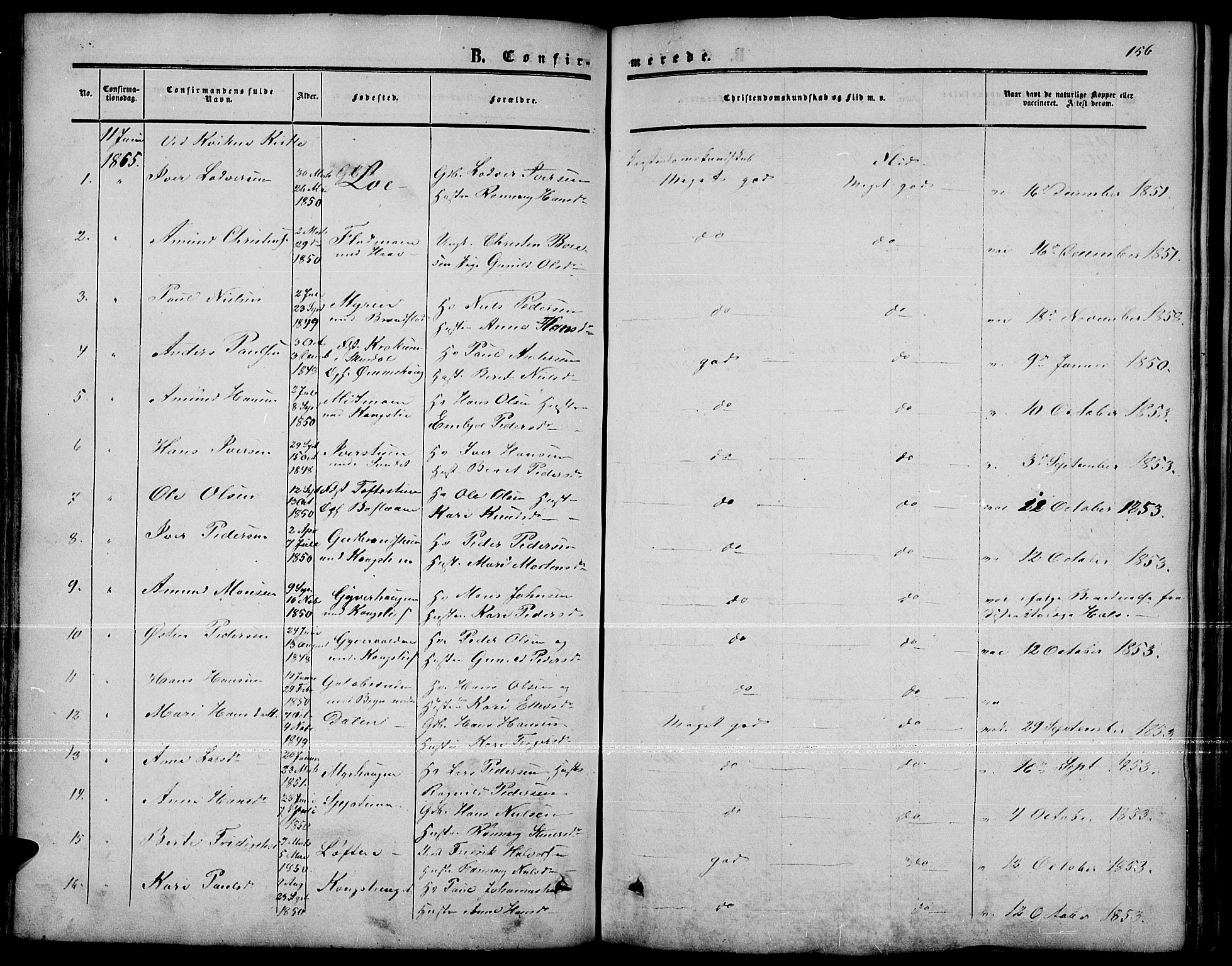Nord-Fron prestekontor, SAH/PREST-080/H/Ha/Hab/L0001: Parish register (copy) no. 1, 1851-1883, p. 156
