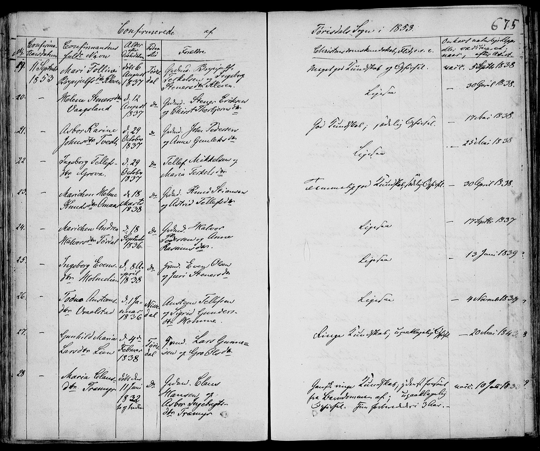 Drangedal kirkebøker, SAKO/A-258/F/Fa/L0007b: Parish register (official) no. 7b, 1837-1856, p. 675