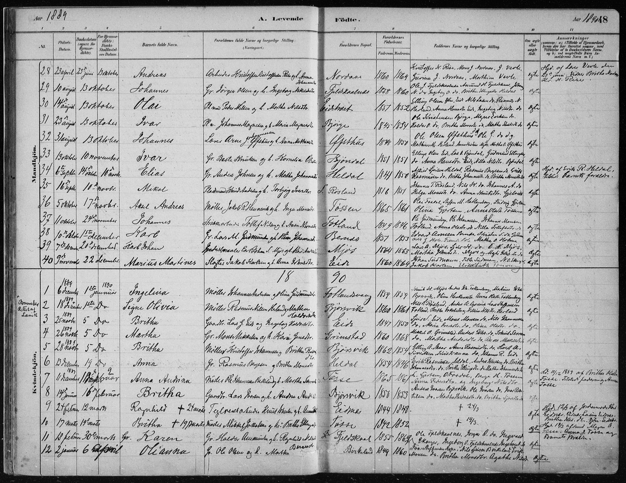 Hosanger sokneprestembete, AV/SAB-A-75801/H/Haa: Parish register (official) no. B  1, 1880-1896, p. 48