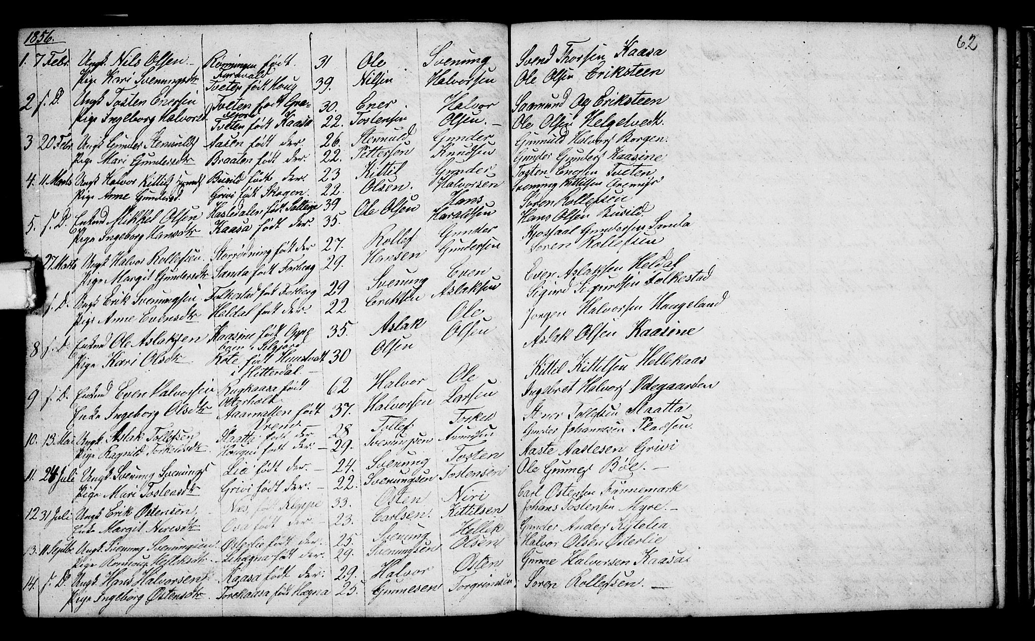 Bø kirkebøker, SAKO/A-257/G/Ga/L0002: Parish register (copy) no. 2, 1853-1866, p. 62