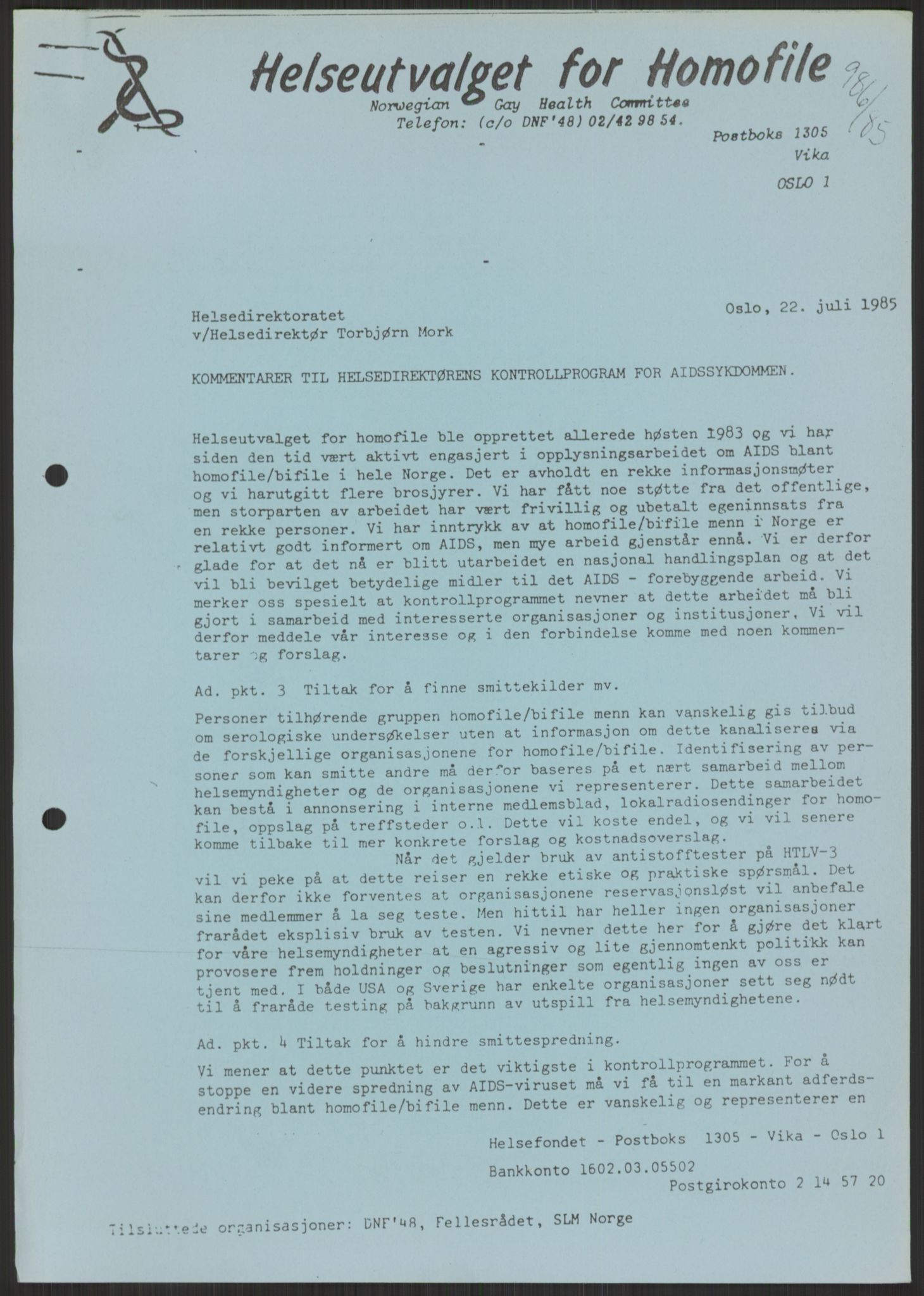 Det Norske Forbundet av 1948/Landsforeningen for Lesbisk og Homofil Frigjøring, AV/RA-PA-1216/D/Db/L0001: Aids, 1983-1987, p. 1095