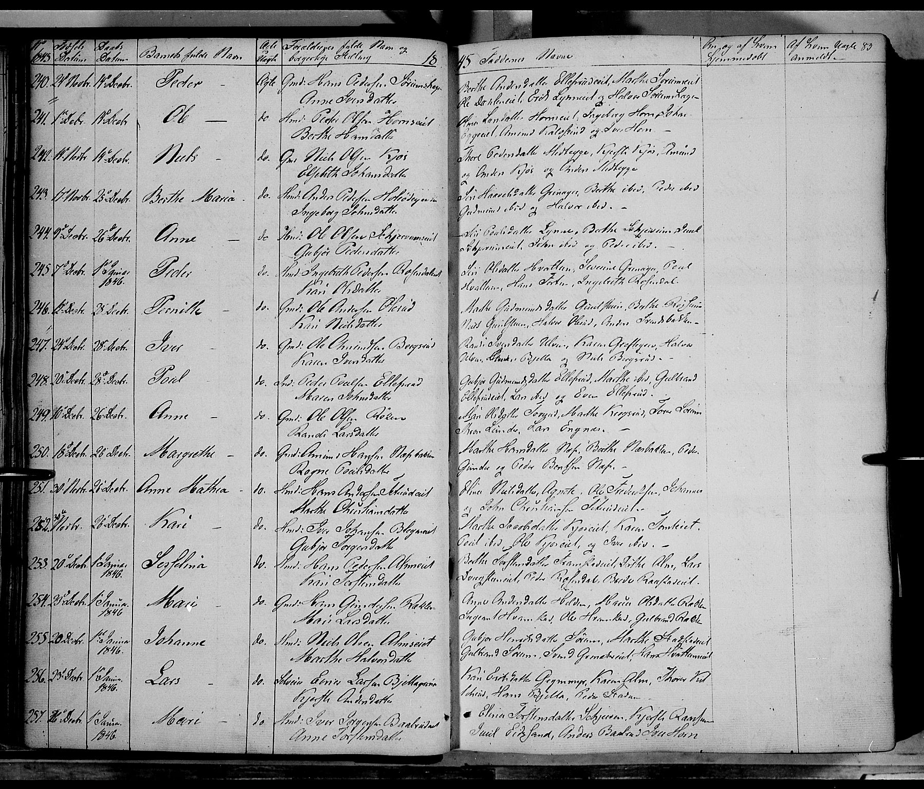Gran prestekontor, SAH/PREST-112/H/Ha/Haa/L0011: Parish register (official) no. 11, 1842-1856, p. 82-83