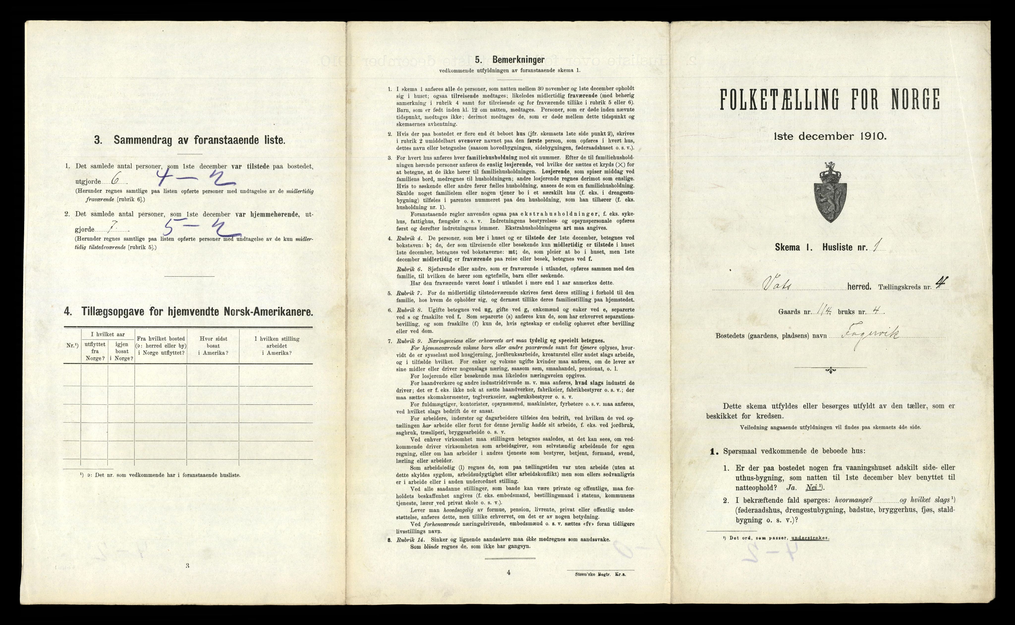 RA, 1910 census for Vats, 1910, p. 218