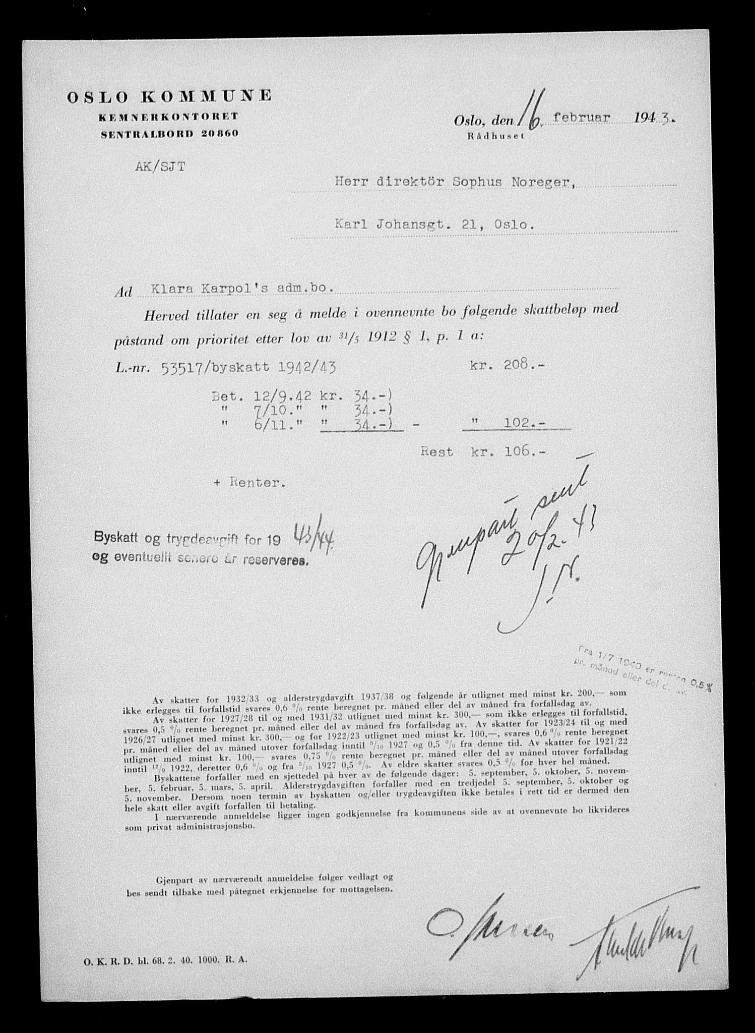Justisdepartementet, Tilbakeføringskontoret for inndratte formuer, AV/RA-S-1564/H/Hc/Hcc/L0949: --, 1945-1947, p. 431