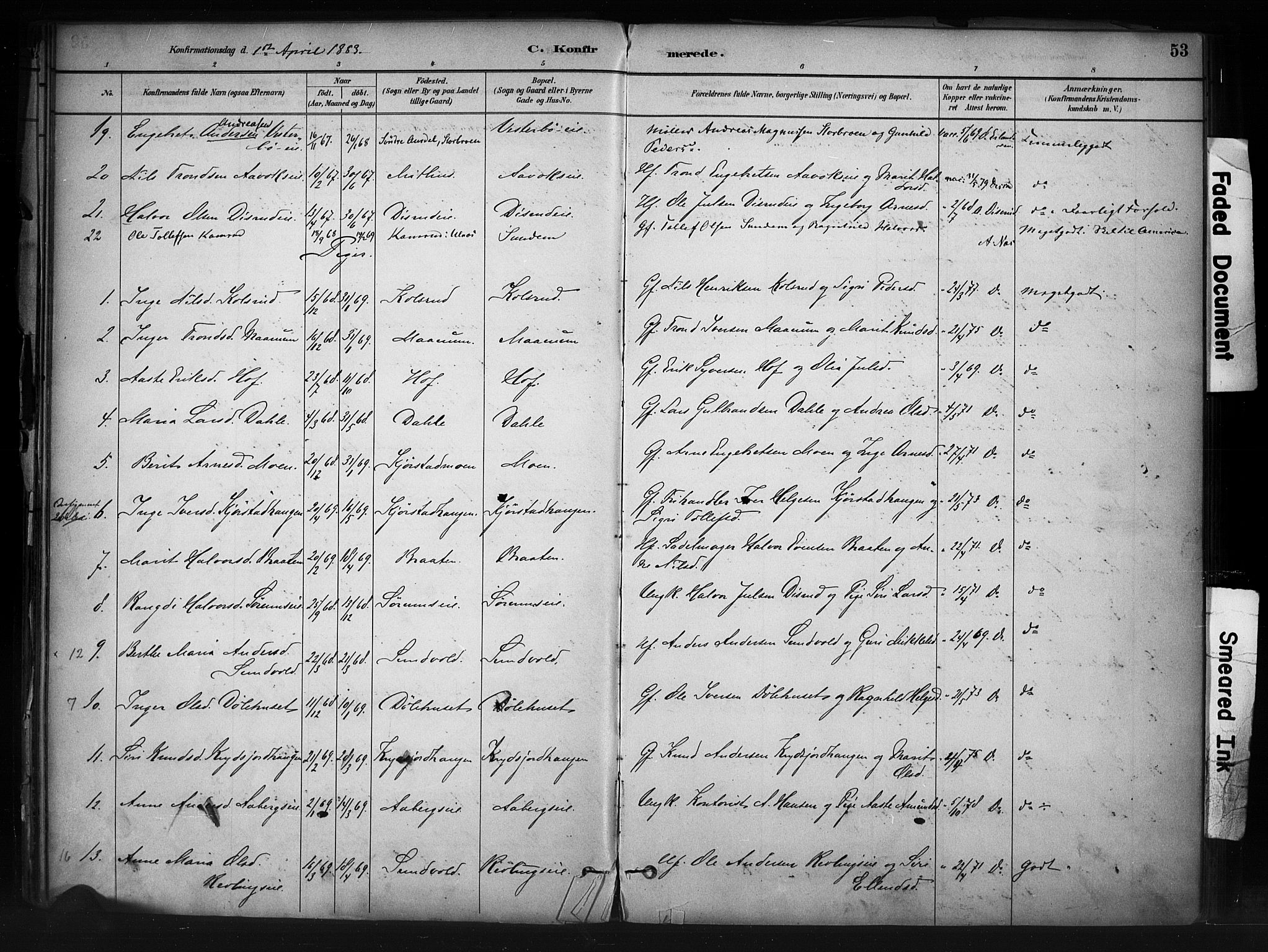 Nord-Aurdal prestekontor, SAH/PREST-132/H/Ha/Haa/L0013: Parish register (official) no. 13, 1883-1895, p. 53