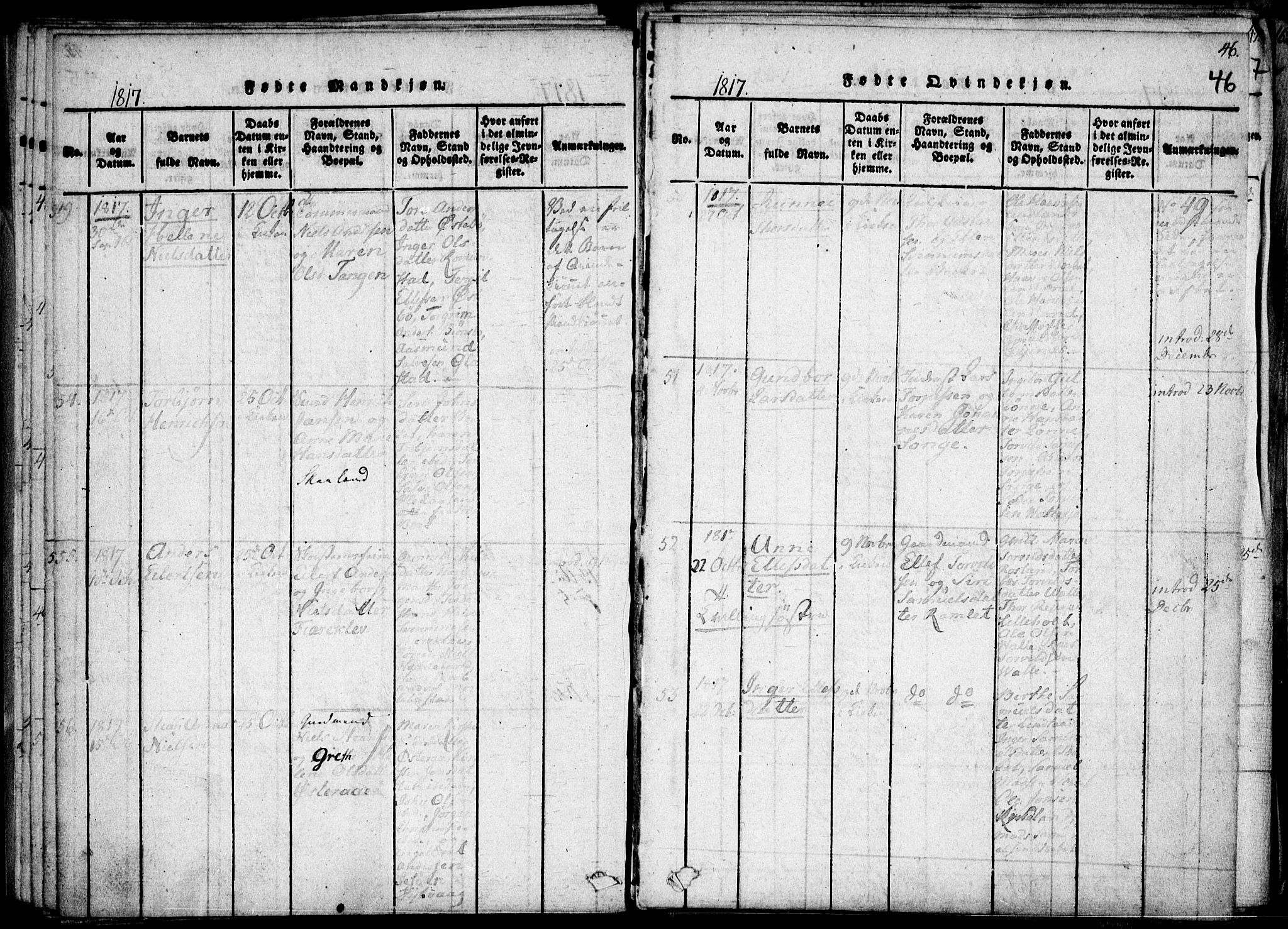Holt sokneprestkontor, AV/SAK-1111-0021/F/Fa/L0005: Parish register (official) no. A 5, 1813-1821, p. 46