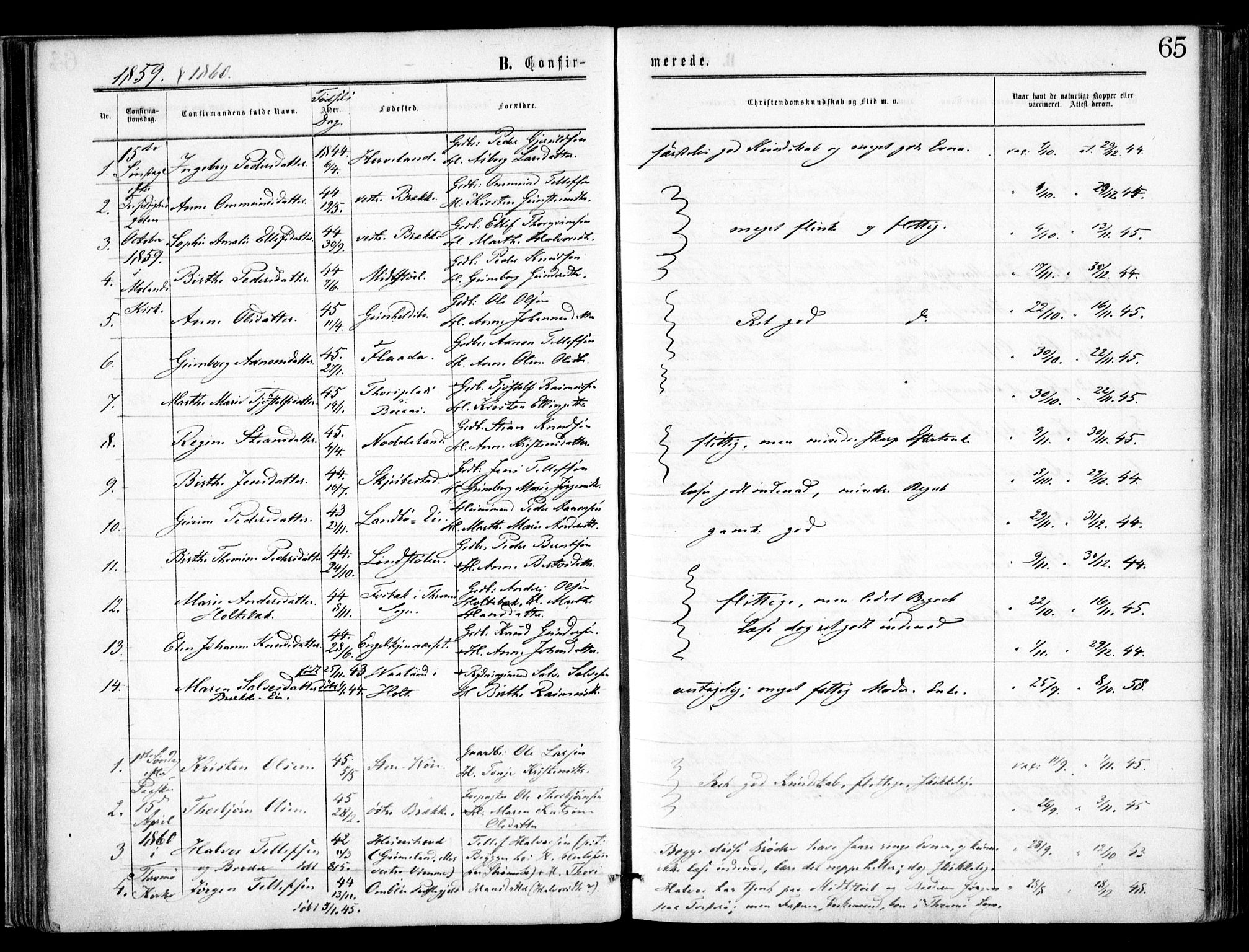 Austre Moland sokneprestkontor, AV/SAK-1111-0001/F/Fa/Faa/L0008: Parish register (official) no. A 8, 1858-1868, p. 65