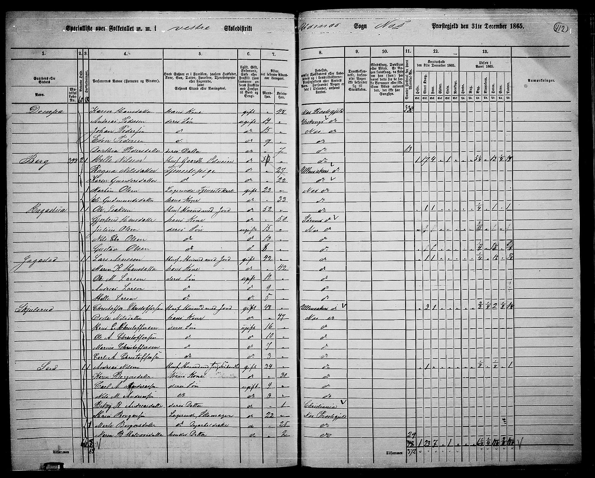 RA, 1865 census for Nes, 1865, p. 378