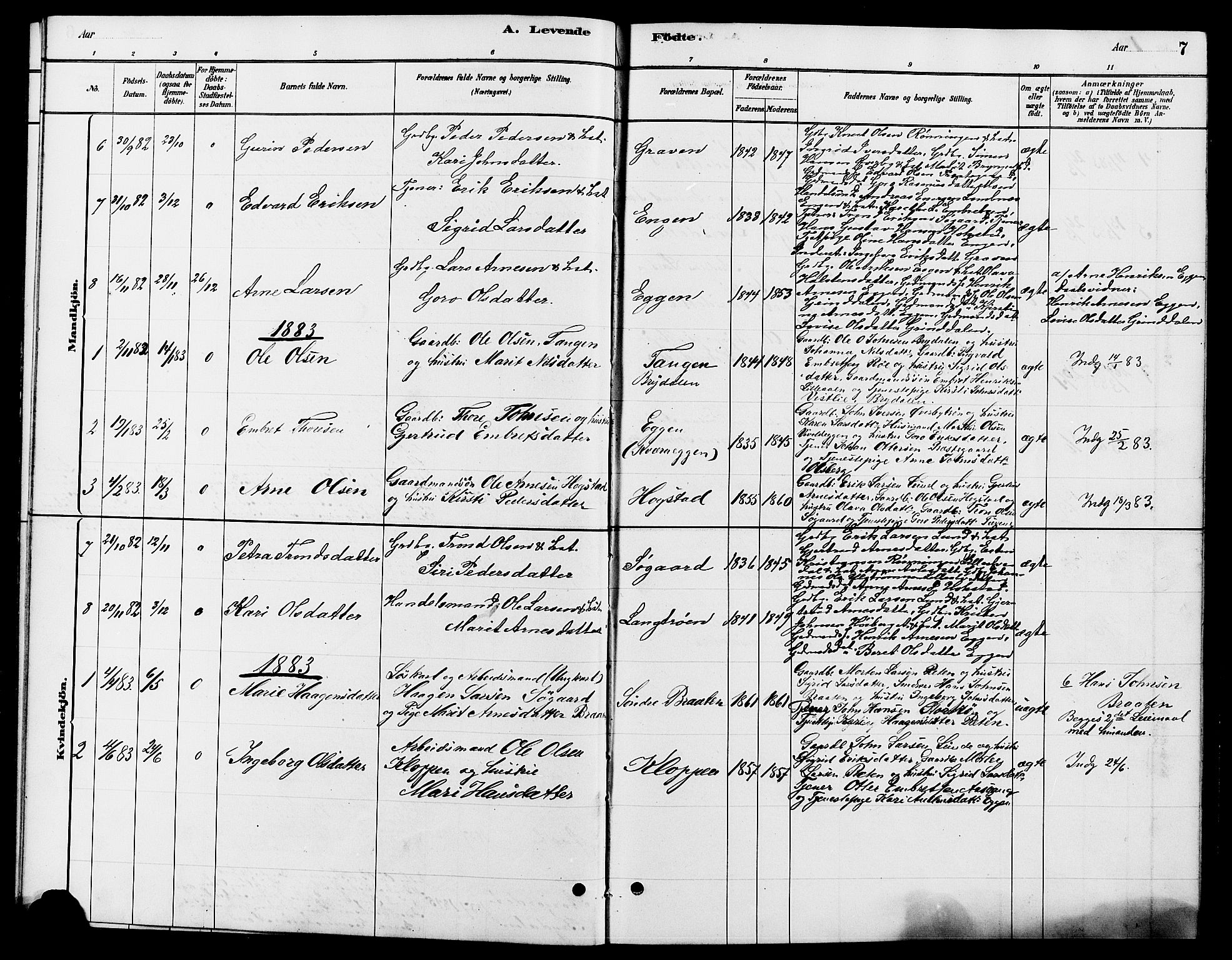 Tynset prestekontor, SAH/PREST-058/H/Ha/Hab/L0007: Parish register (copy) no. 7, 1880-1901, p. 7