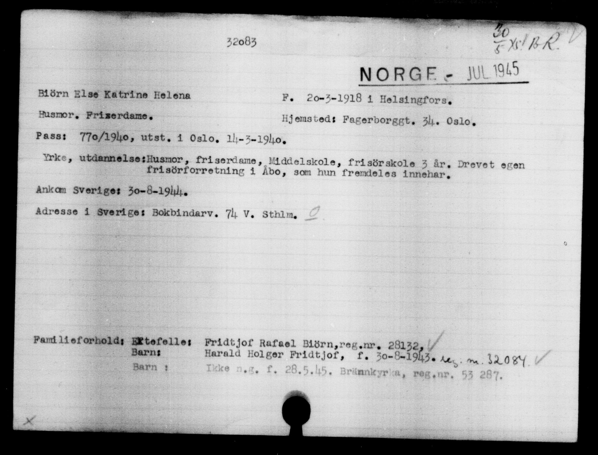 Utenriksstasjonene, Legasjonen i Stockholm, Flyktningkontoret, AV/RA-S-6753/V/Va/L0013: Kjesäterkartoteket, flyktninger med registreringsnr. 31500-34731, 1940-1945, p. 636