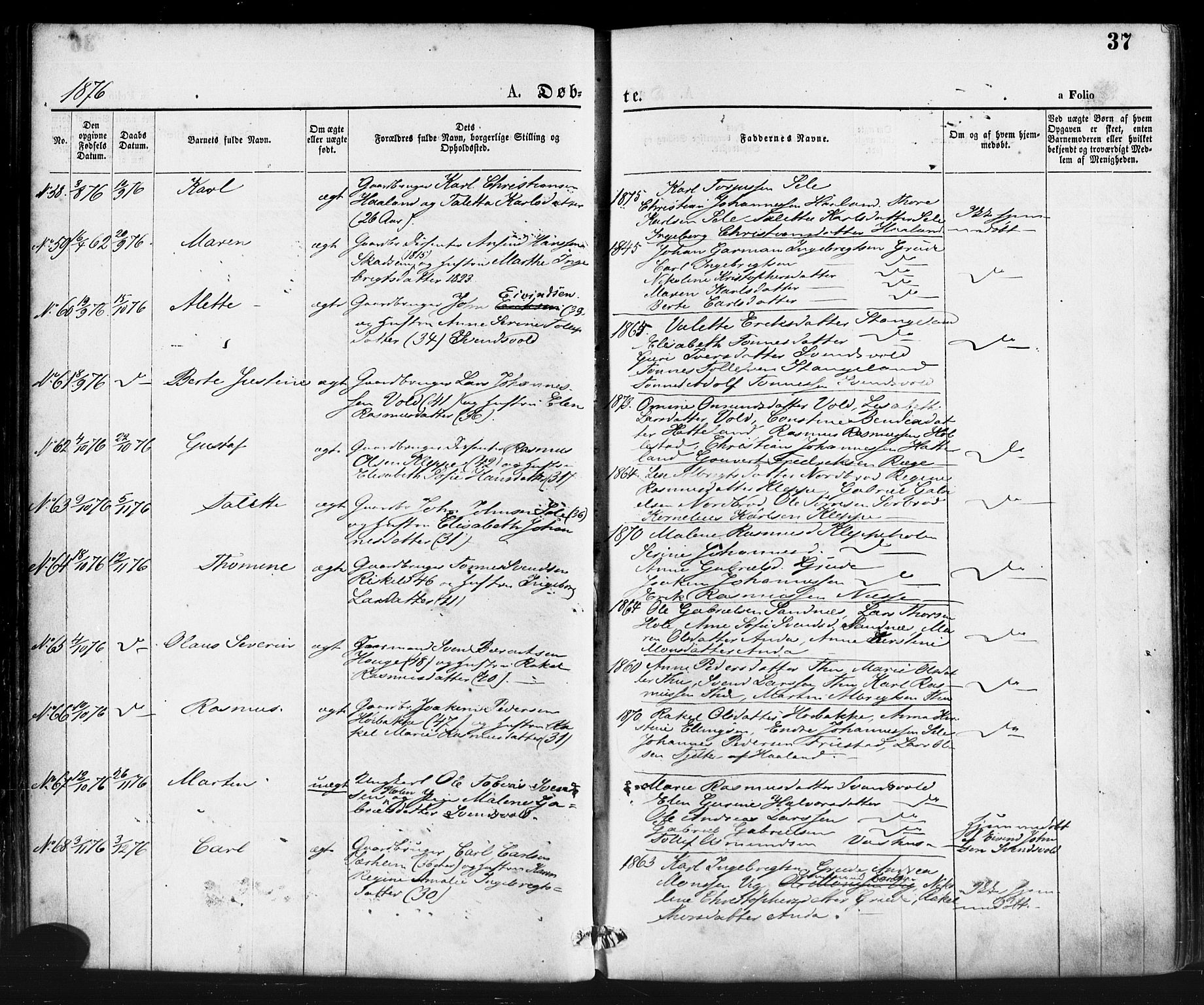 Klepp sokneprestkontor, AV/SAST-A-101803/001/3/30BA/L0006: Parish register (official) no. A 6, 1871-1885, p. 37