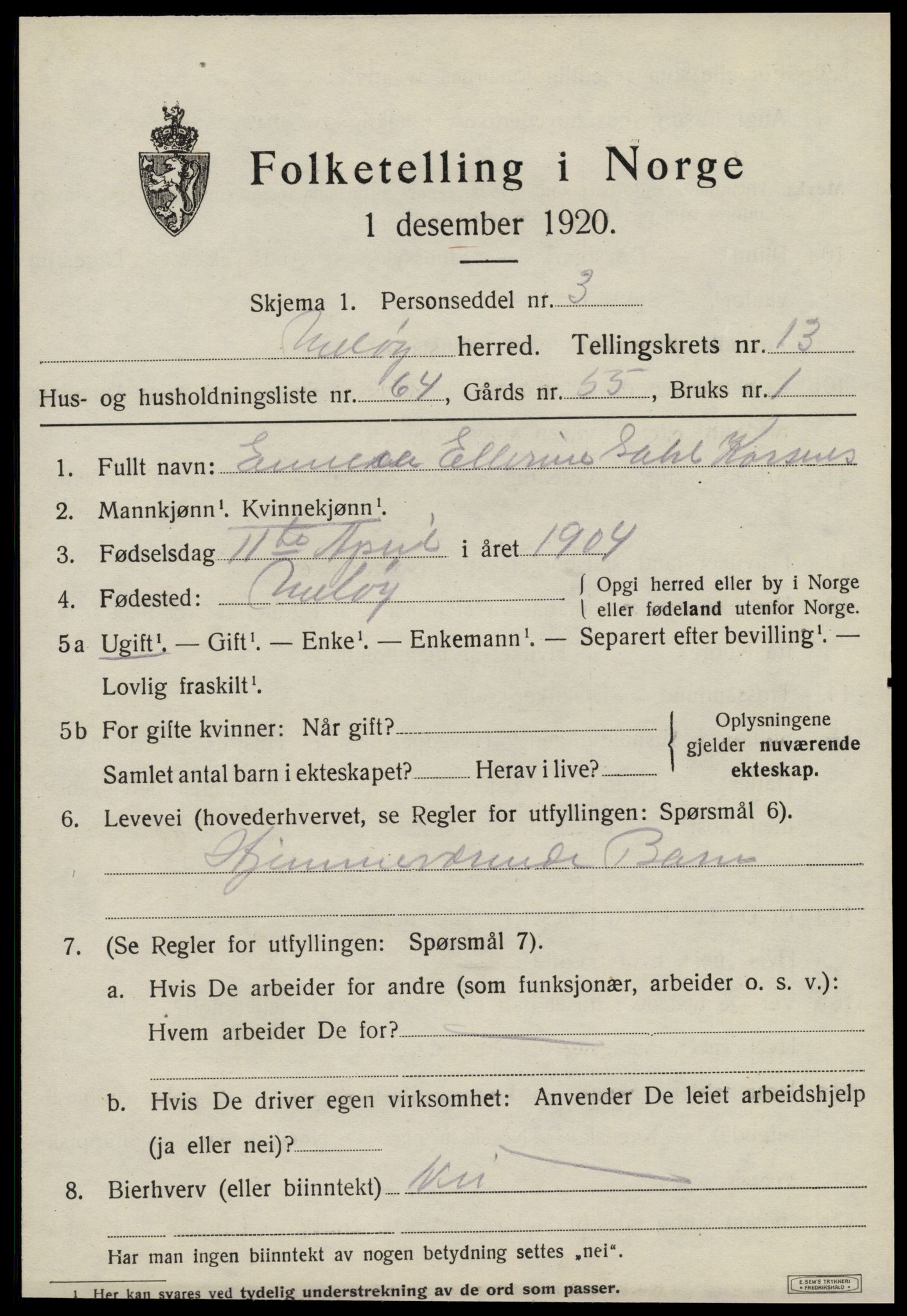 SAT, 1920 census for Meløy, 1920, p. 9143