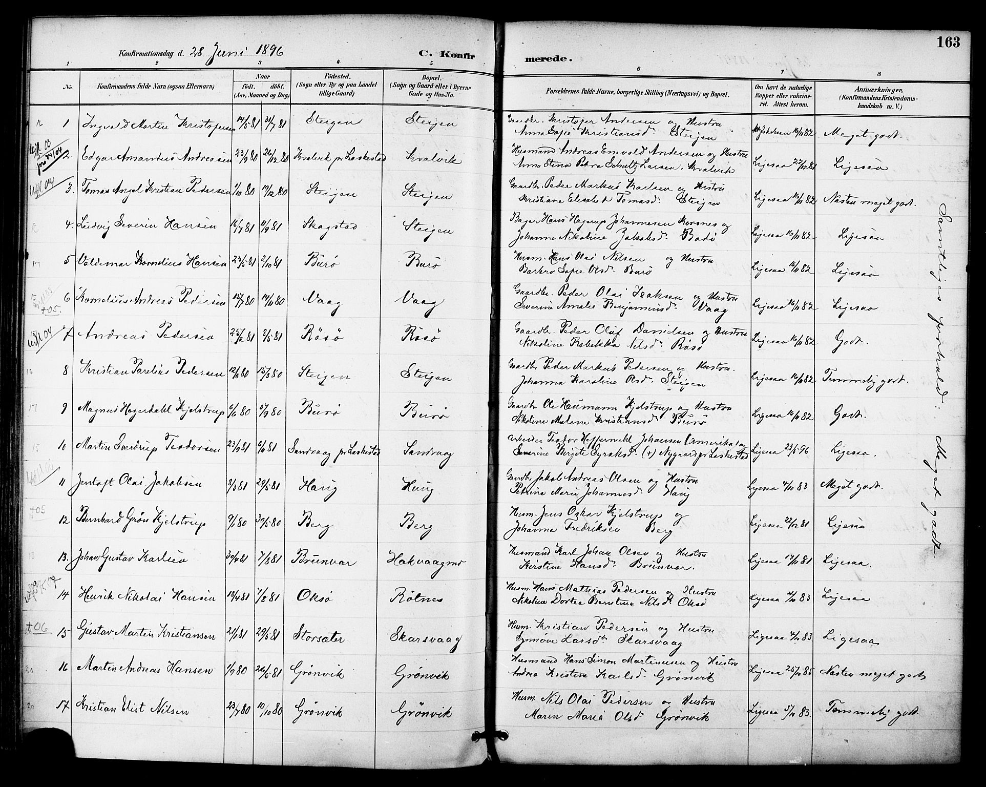 Ministerialprotokoller, klokkerbøker og fødselsregistre - Nordland, AV/SAT-A-1459/855/L0803: Parish register (official) no. 855A11, 1887-1905, p. 163