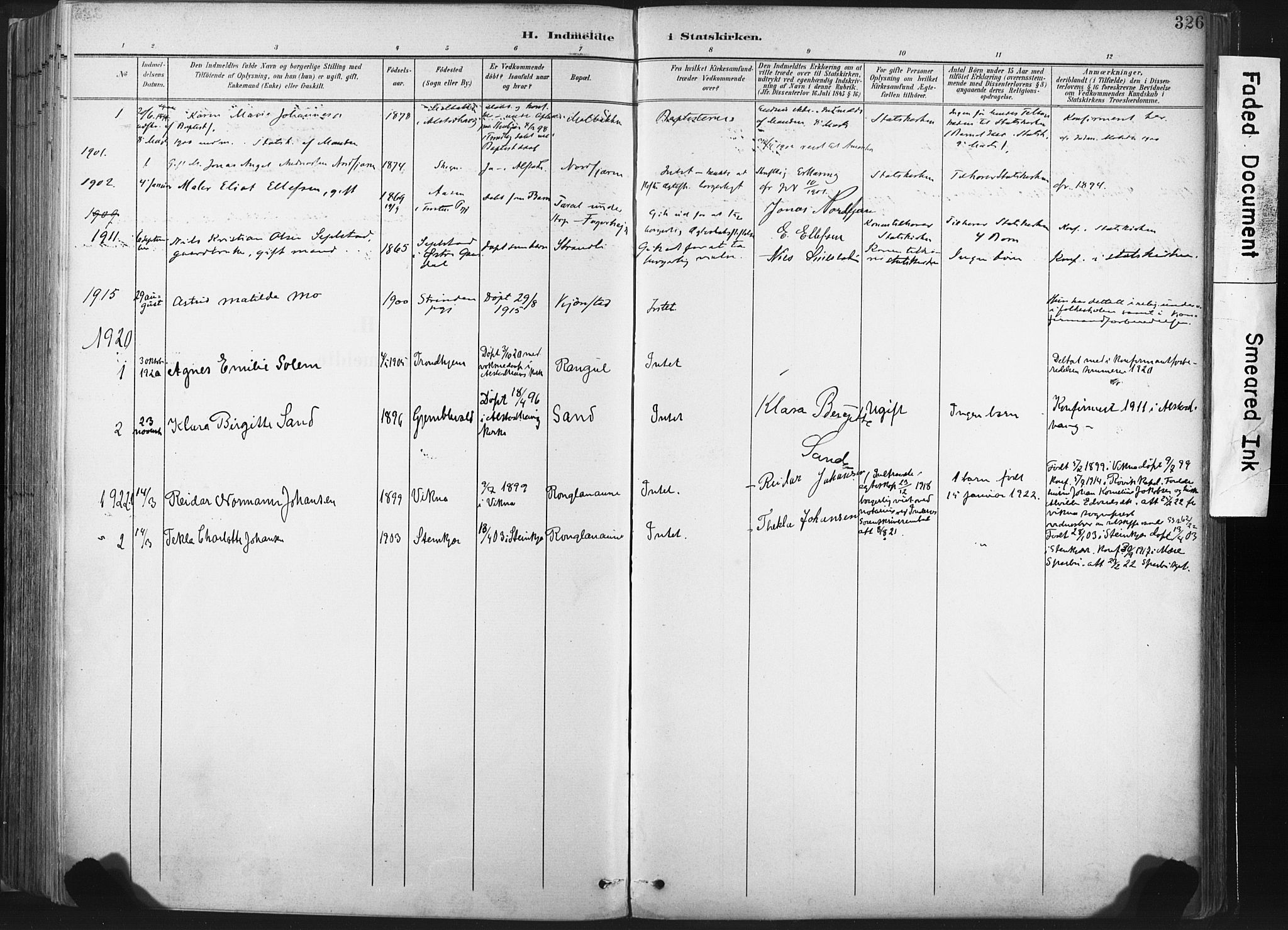 Ministerialprotokoller, klokkerbøker og fødselsregistre - Nord-Trøndelag, SAT/A-1458/717/L0162: Parish register (official) no. 717A12, 1898-1923, p. 326