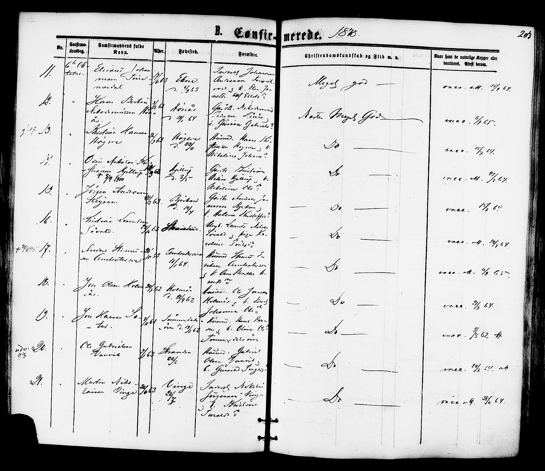 Ministerialprotokoller, klokkerbøker og fødselsregistre - Nord-Trøndelag, SAT/A-1458/701/L0009: Parish register (official) no. 701A09 /1, 1864-1882, p. 203