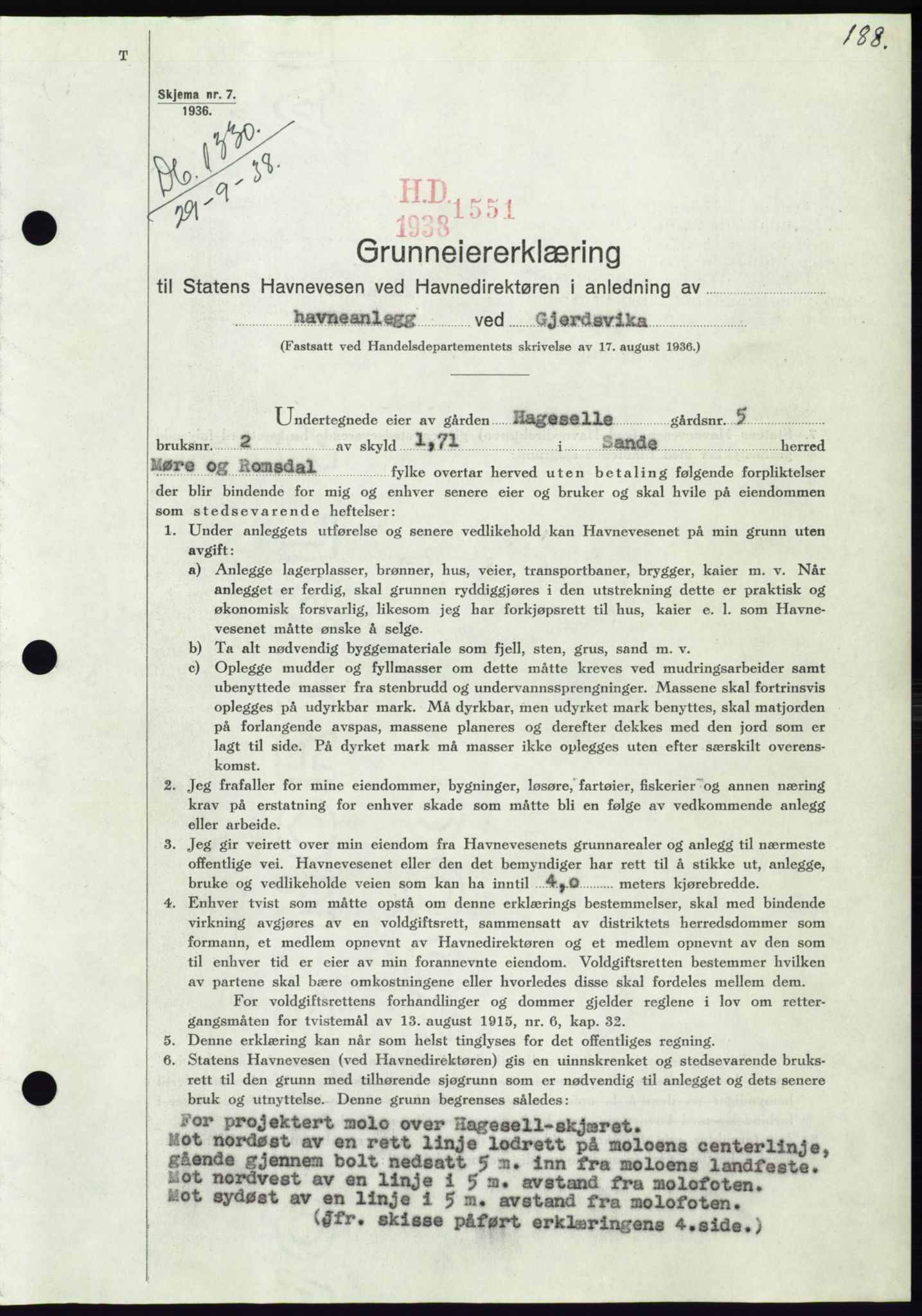 Søre Sunnmøre sorenskriveri, AV/SAT-A-4122/1/2/2C/L0066: Mortgage book no. 60, 1938-1938, Diary no: : 1330/1938