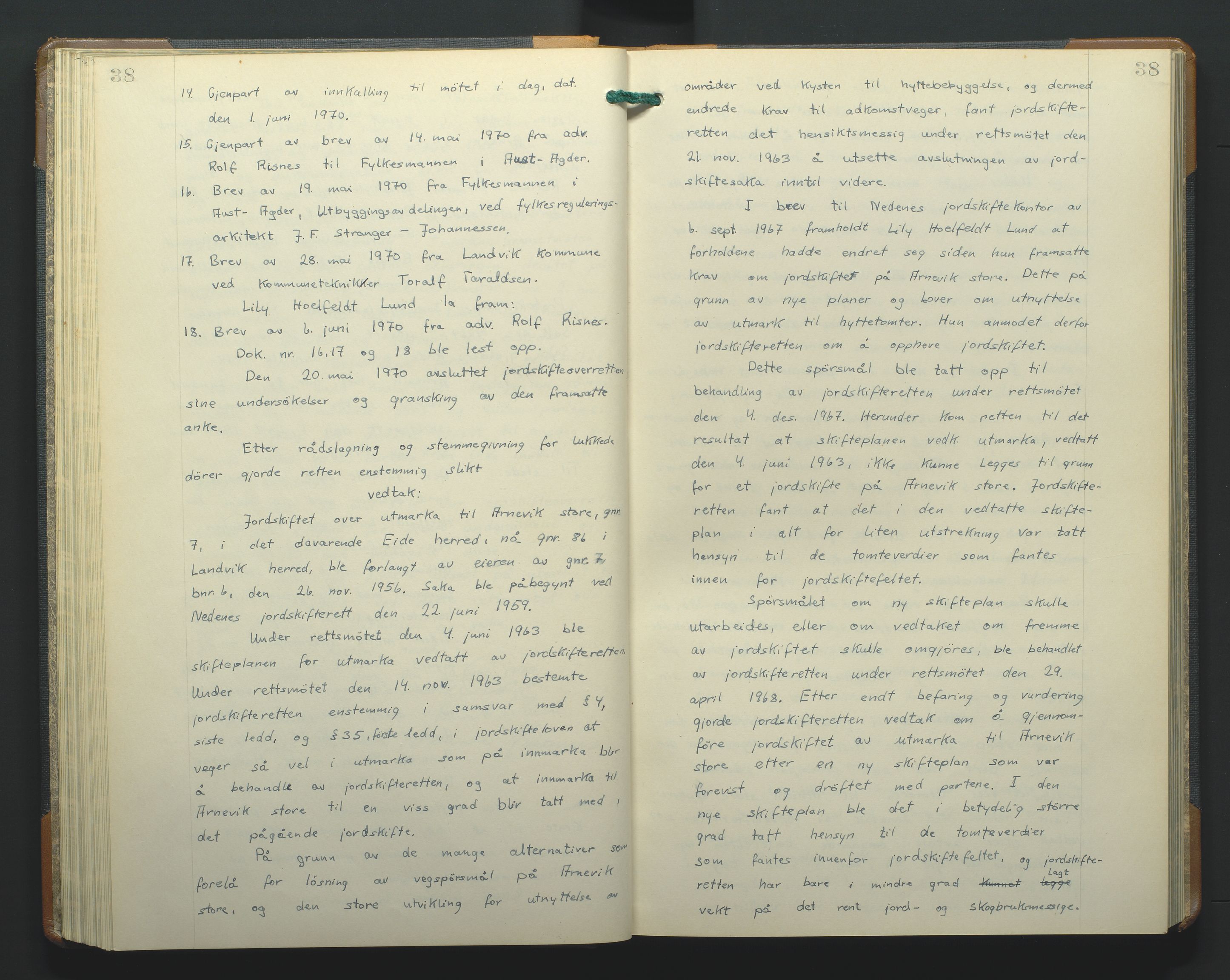 Jordskifteoverdommeren i Agder og Rogaland, AV/SAK-1541-0001/F/Fa/Faa/L0003: Overutskiftningsprotokoll Sand sorenskriveri nr 3, 1927-1974, p. 38