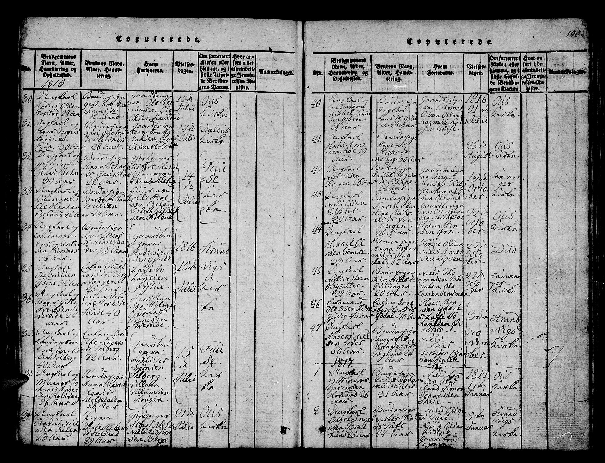 Os sokneprestembete, SAB/A-99929: Parish register (official) no. A 12, 1816-1825, p. 190