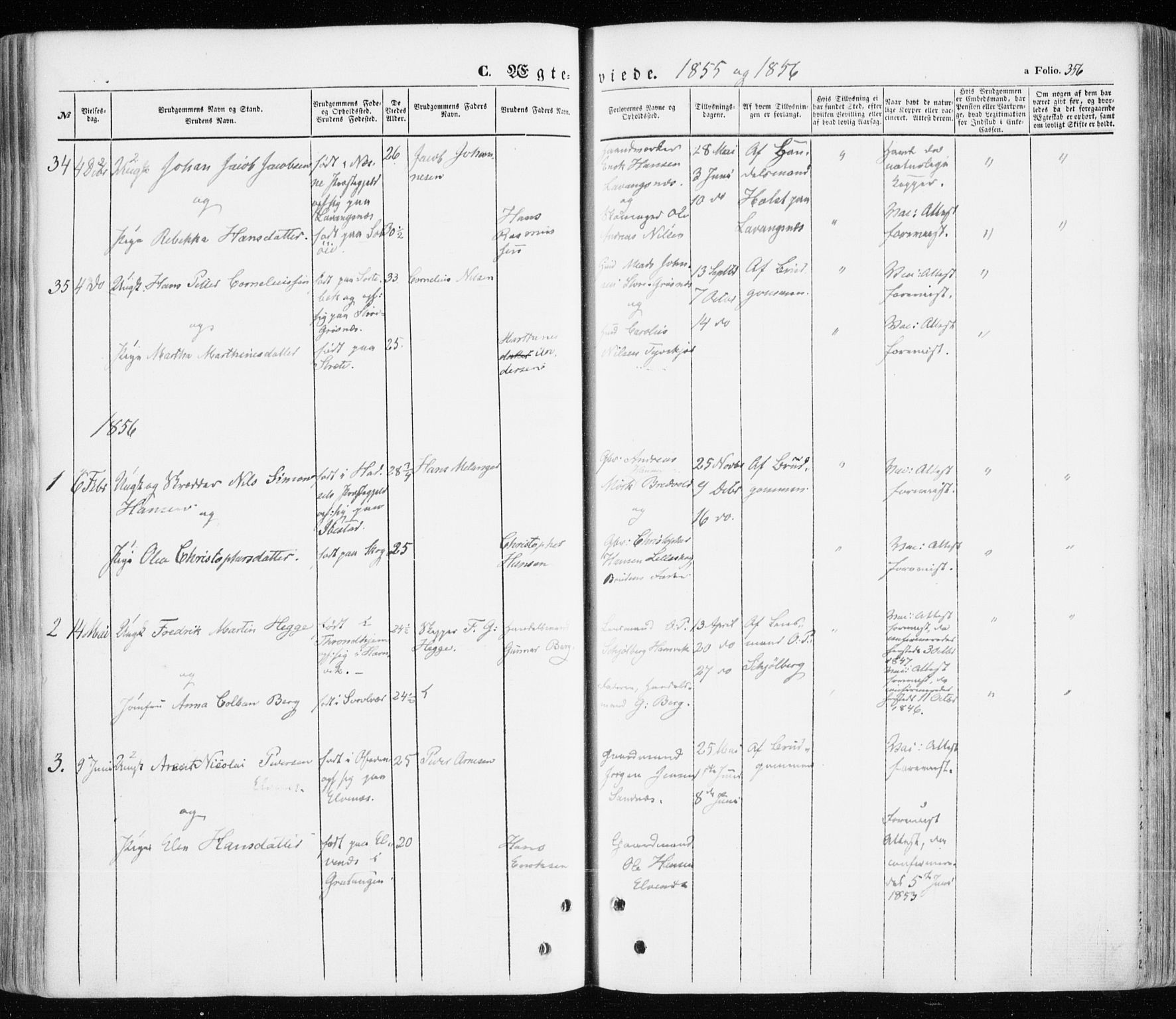 Ibestad sokneprestembete, SATØ/S-0077/H/Ha/Haa/L0008kirke: Parish register (official) no. 8, 1850-1859, p. 356