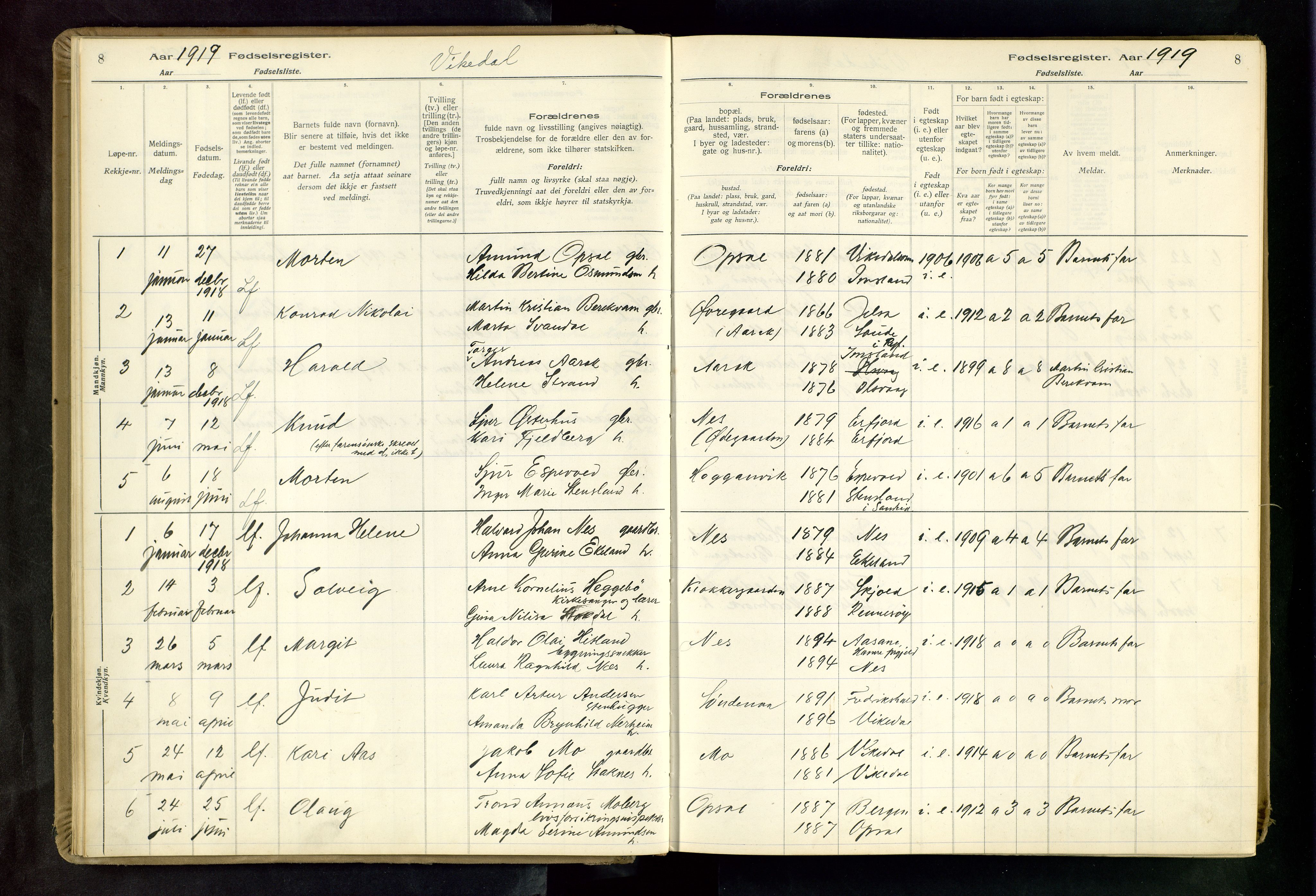 Vikedal sokneprestkontor, SAST/A-101840/01/II: Birth register no. 3, 1916-1982, p. 8