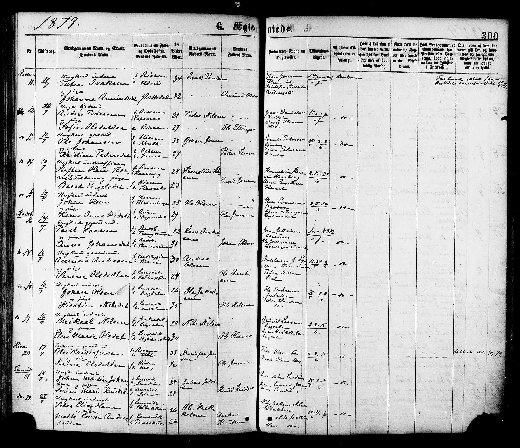 Ministerialprotokoller, klokkerbøker og fødselsregistre - Sør-Trøndelag, SAT/A-1456/646/L0613: Parish register (official) no. 646A11, 1870-1884, p. 300