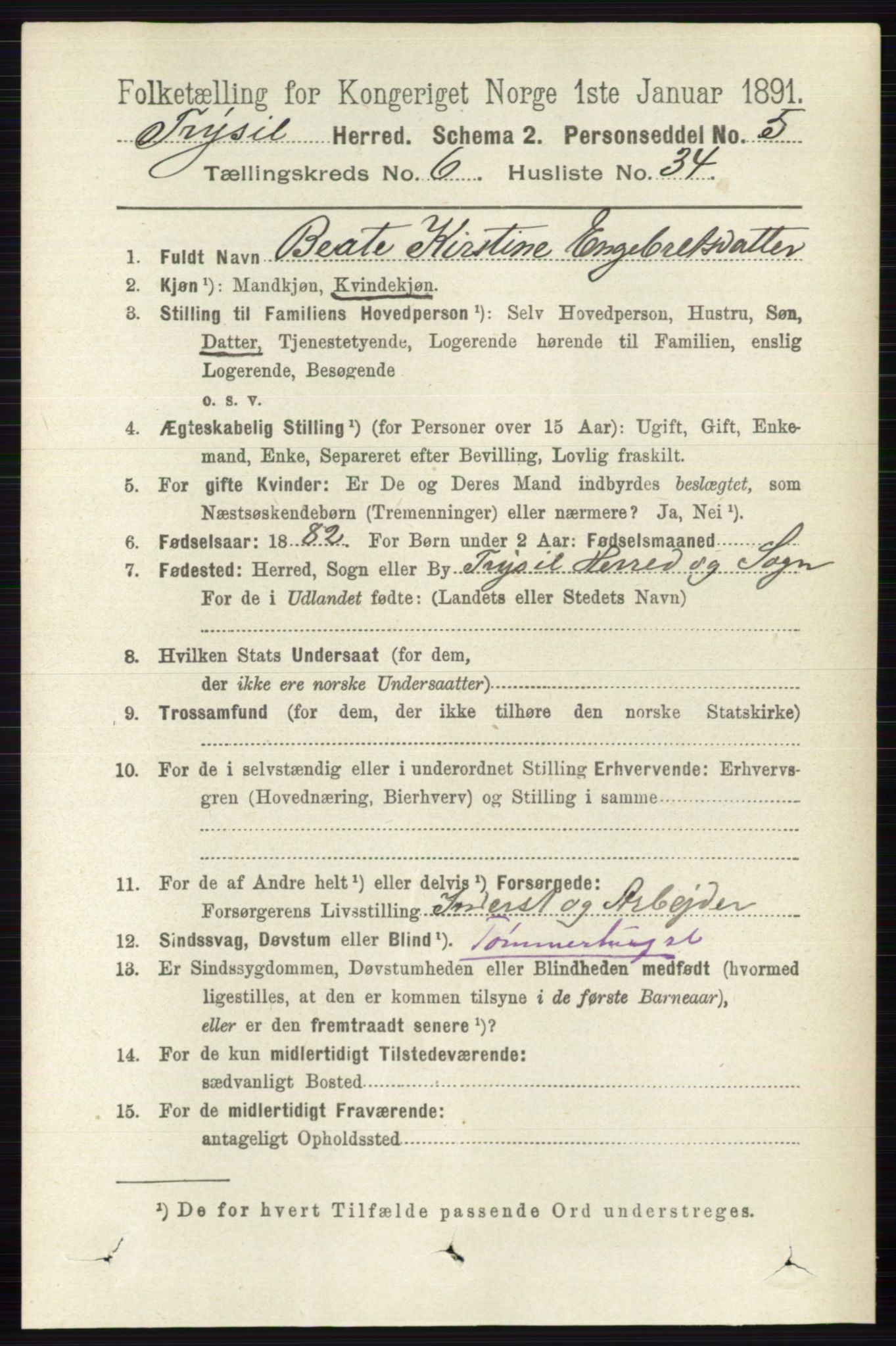 RA, 1891 census for 0428 Trysil, 1891, p. 3068