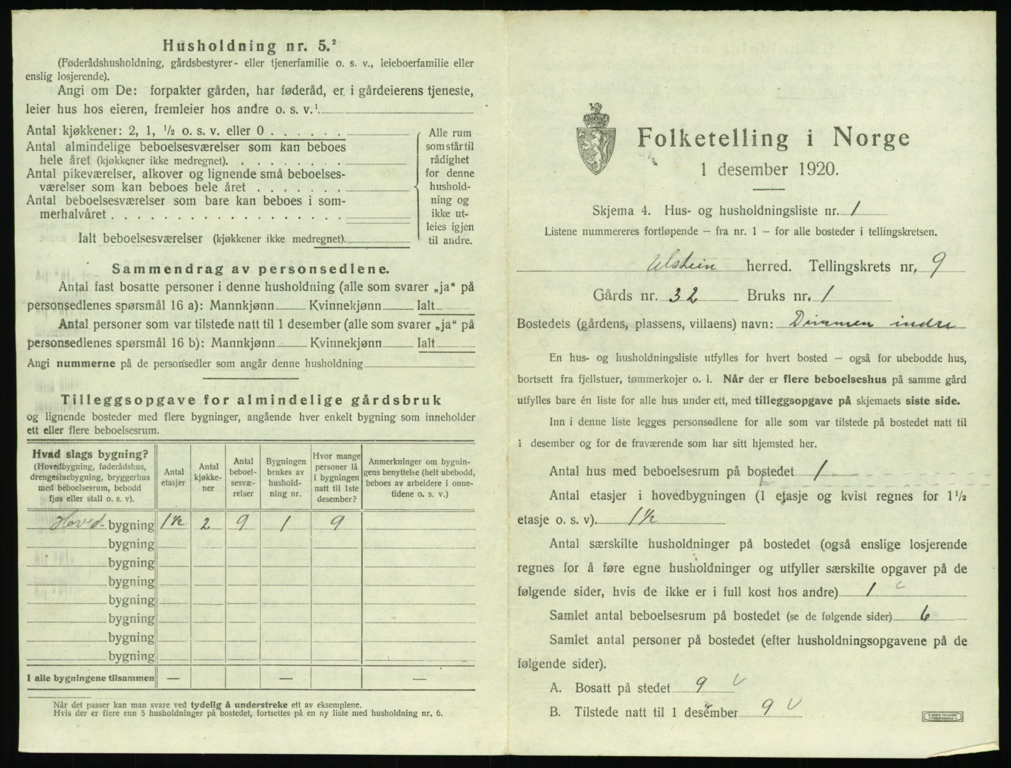 SAT, 1920 census for Ulstein, 1920, p. 608