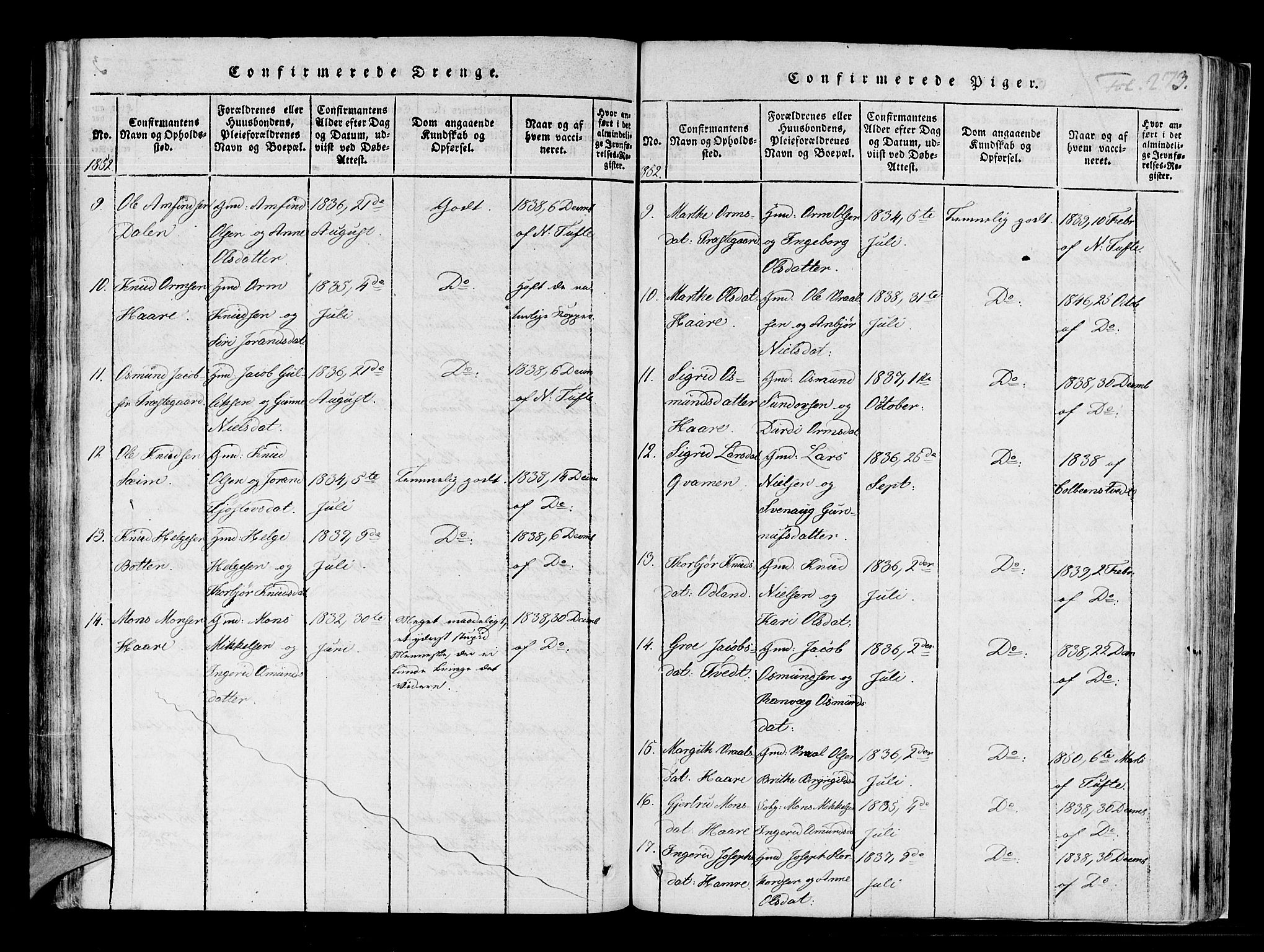 Røldal sokneprestembete, AV/SAB-A-100247: Parish register (official) no. A 2, 1817-1856, p. 273