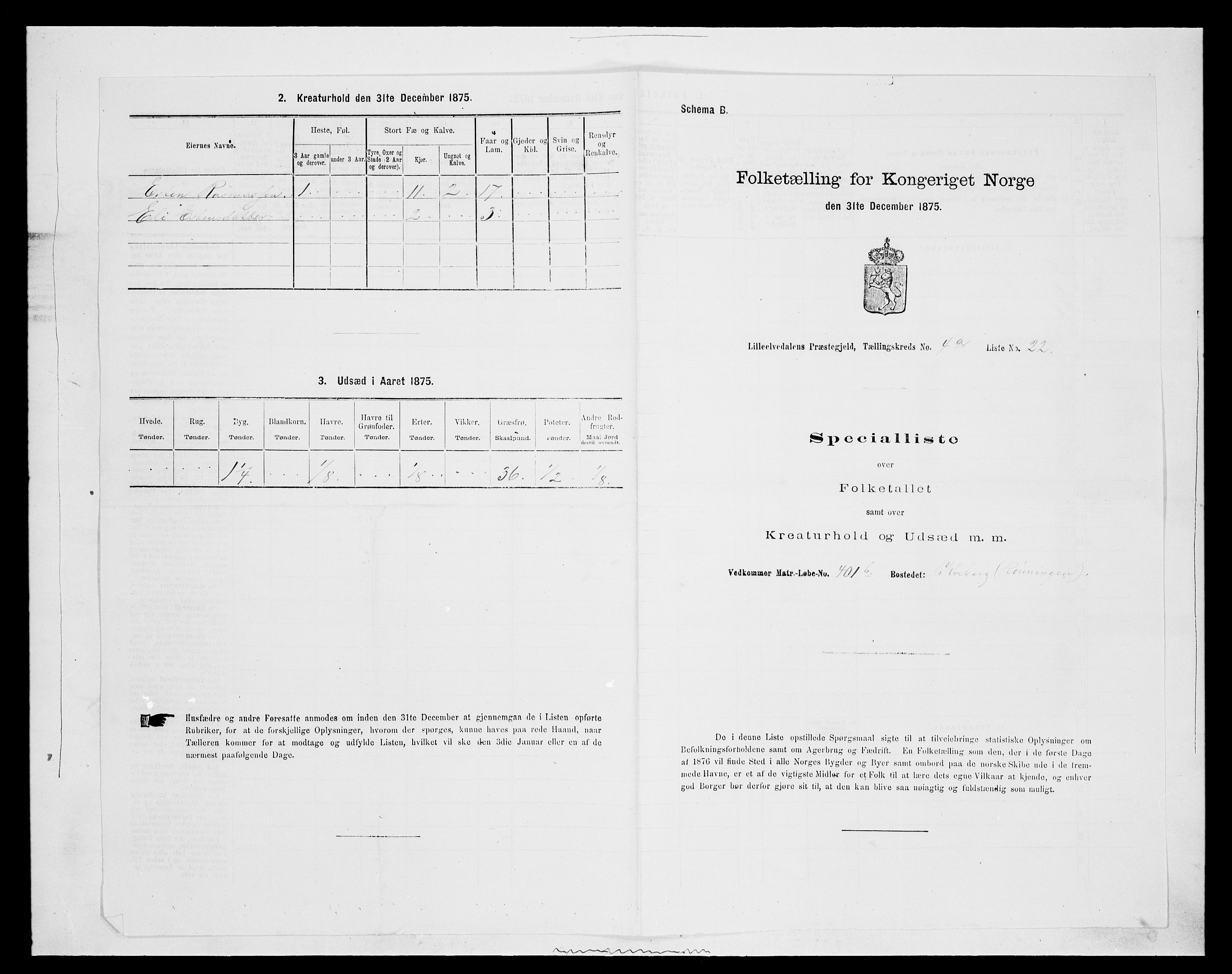 SAH, 1875 census for 0438P Lille Elvedalen, 1875, p. 402