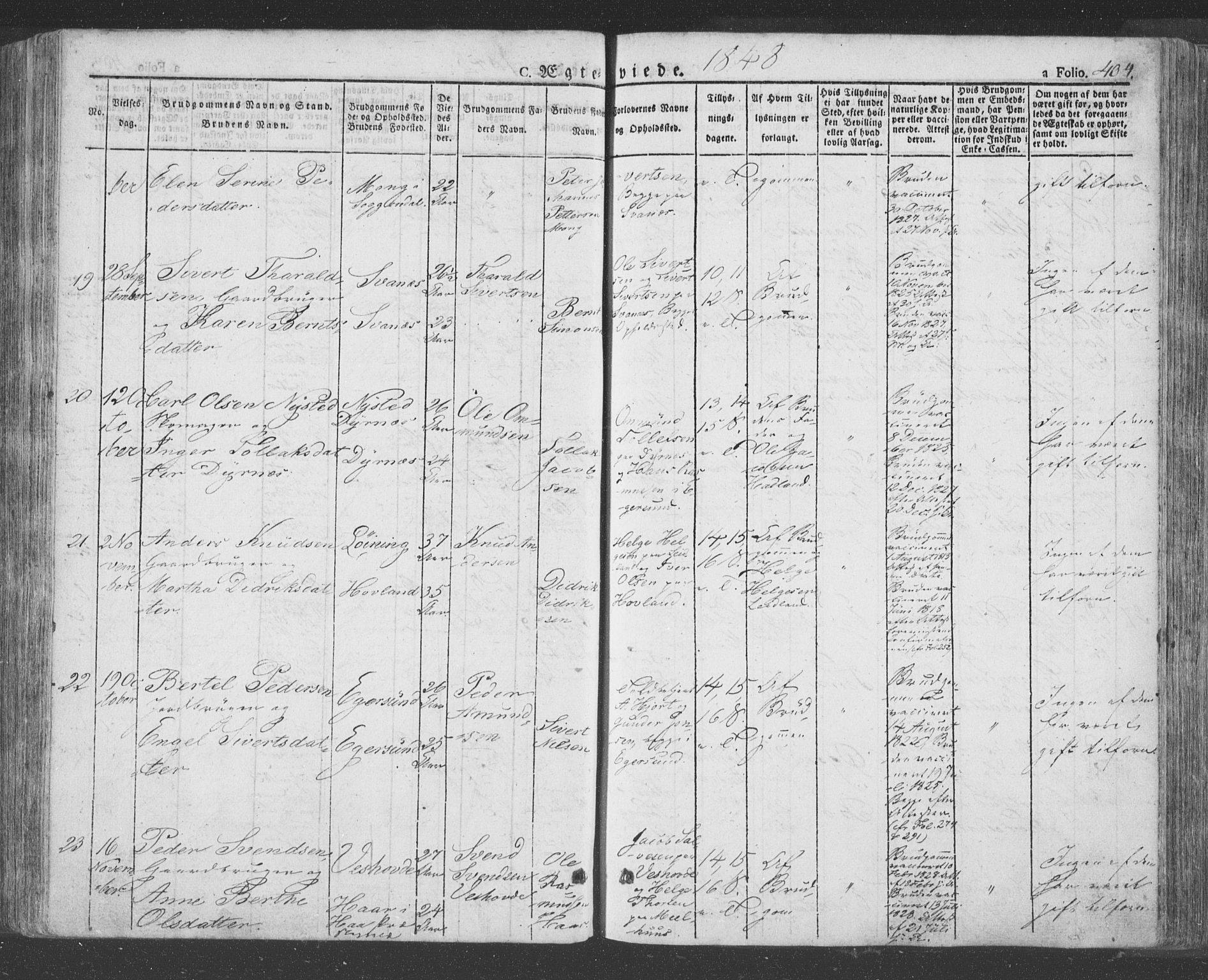 Eigersund sokneprestkontor, AV/SAST-A-101807/S08/L0009: Parish register (official) no. A 9, 1827-1850, p. 404