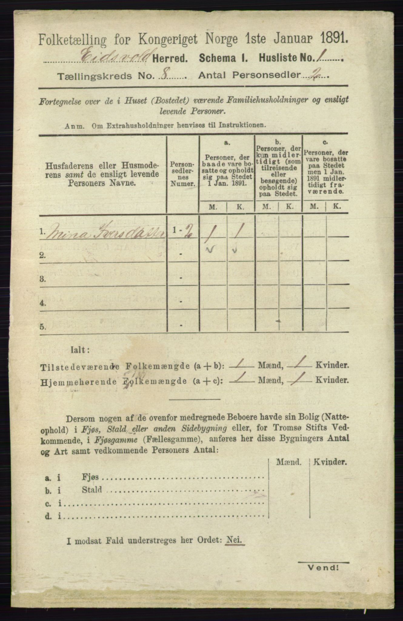 RA, 1891 census for 0237 Eidsvoll, 1891, p. 5104