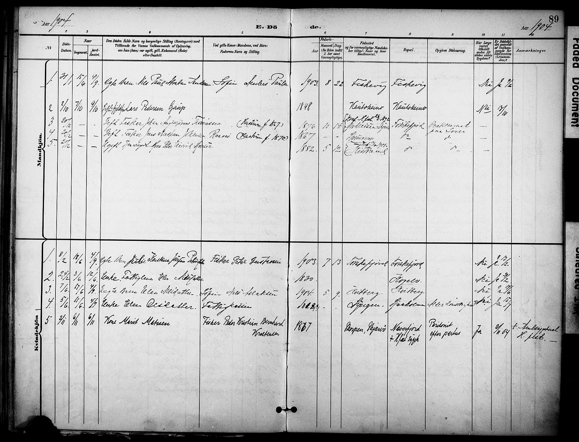 Hammerfest sokneprestkontor, SATØ/S-1347/H/Ha/L0012.kirke: Parish register (official) no. 12, 1898-1908, p. 89