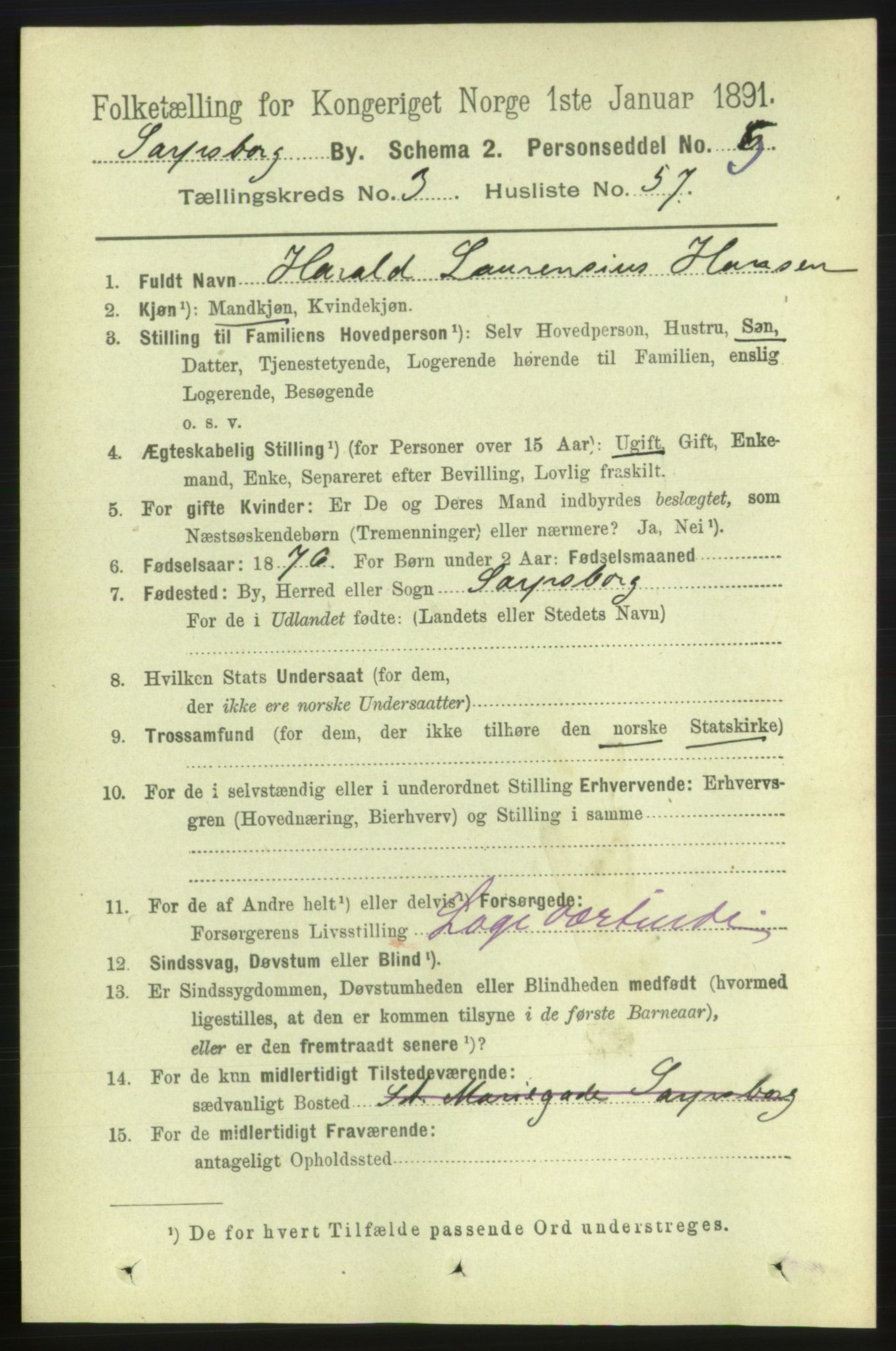 RA, 1891 census for 0102 Sarpsborg, 1891, p. 2987