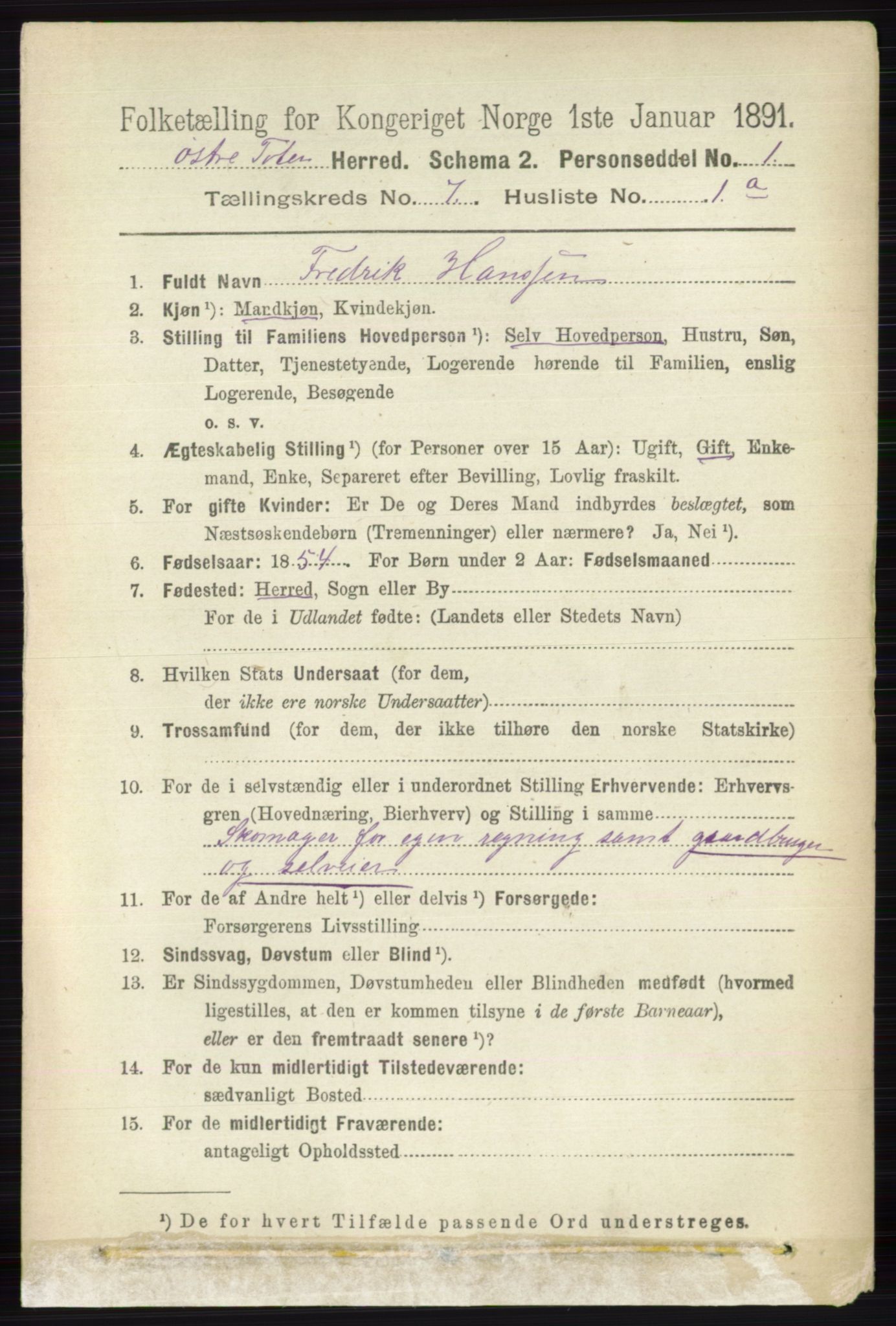 RA, 1891 census for 0528 Østre Toten, 1891, p. 4439