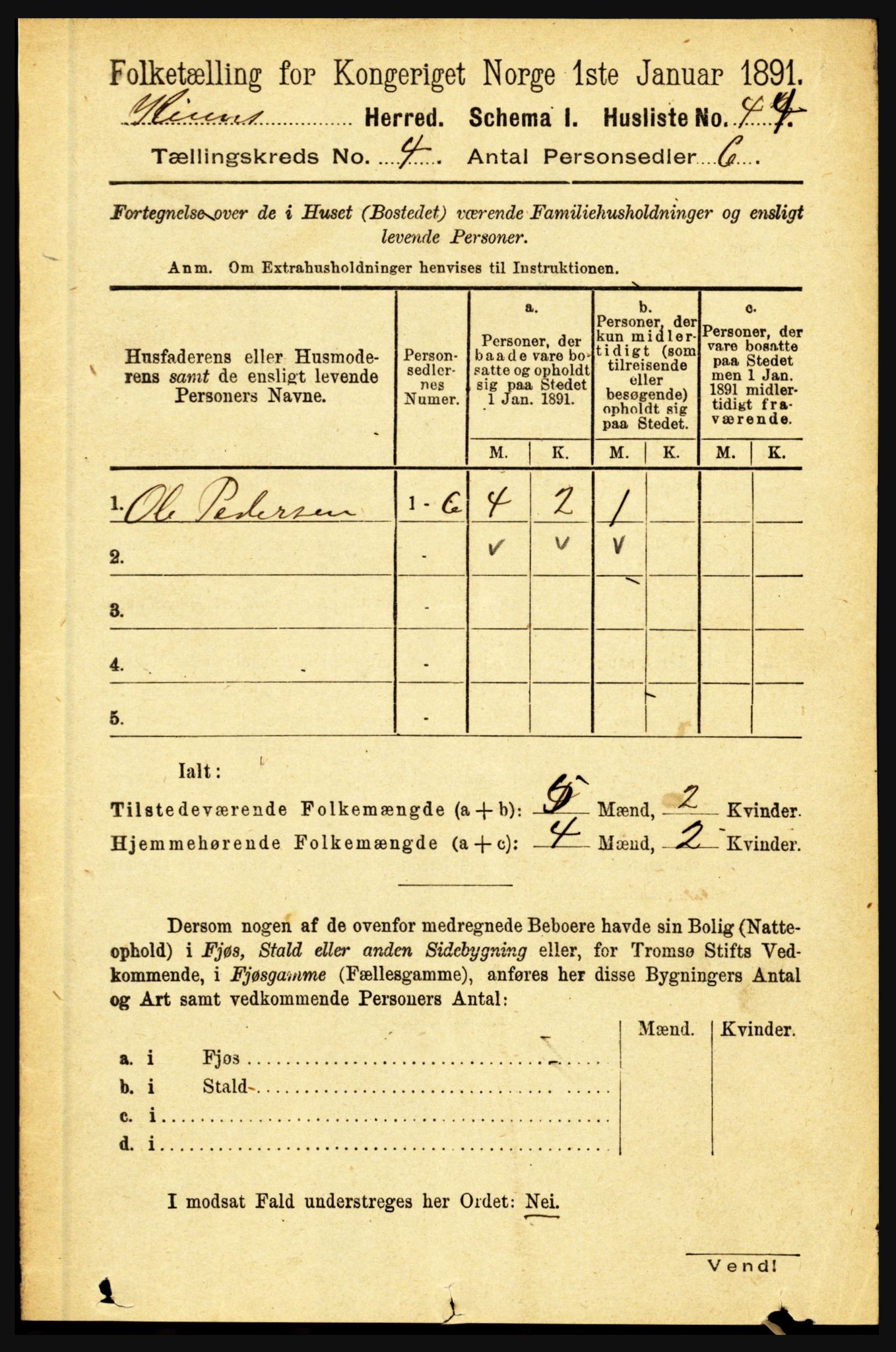 RA, 1891 census for 1437 Kinn, 1891, p. 1299