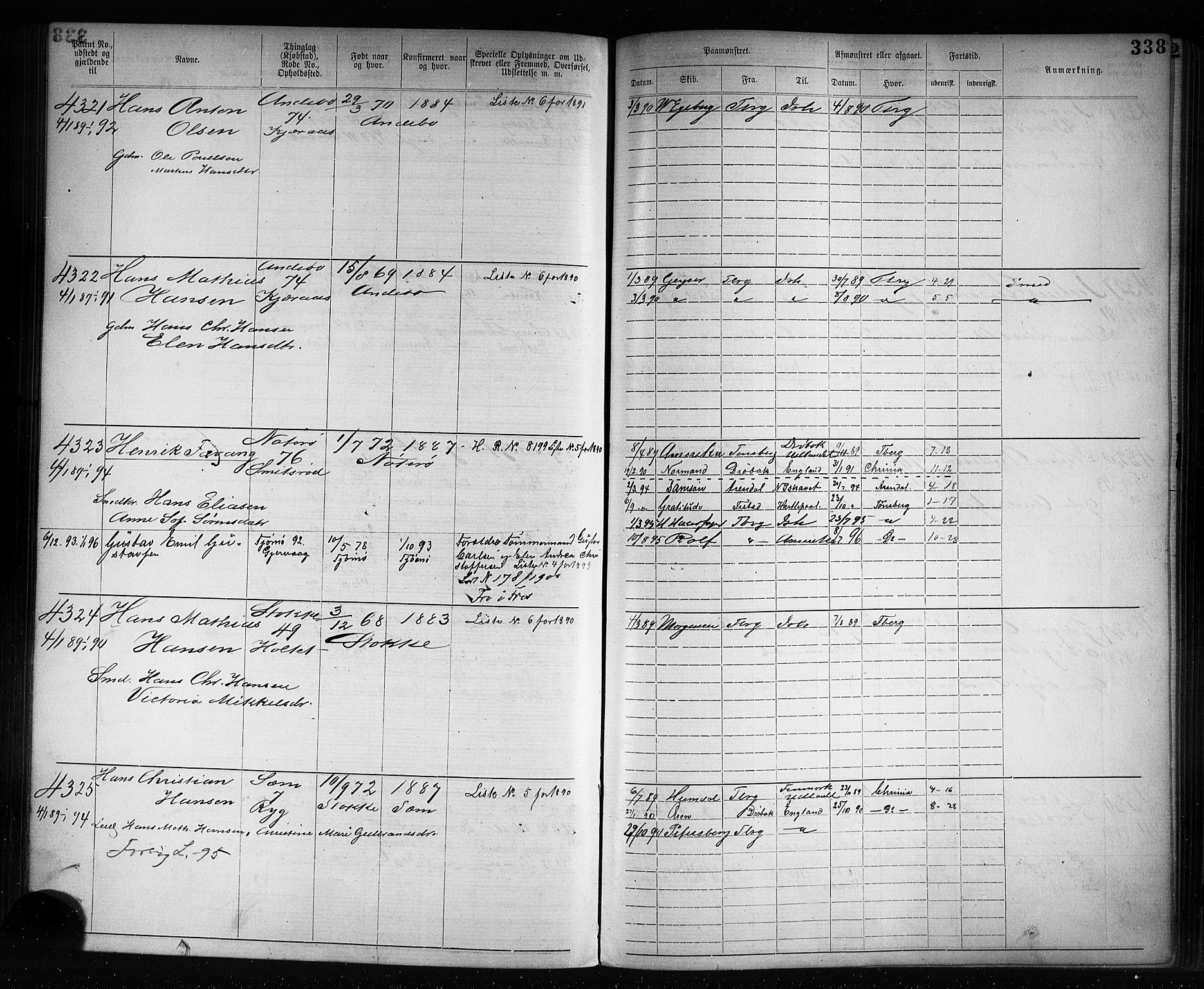 Tønsberg innrulleringskontor, AV/SAKO-A-786/F/Fb/L0007: Annotasjonsrulle Patent nr. 2636-5150, 1881-1892, p. 339