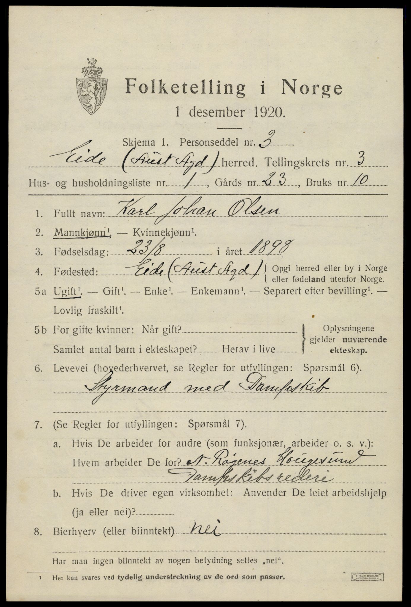 SAK, 1920 census for Eide, 1920, p. 960