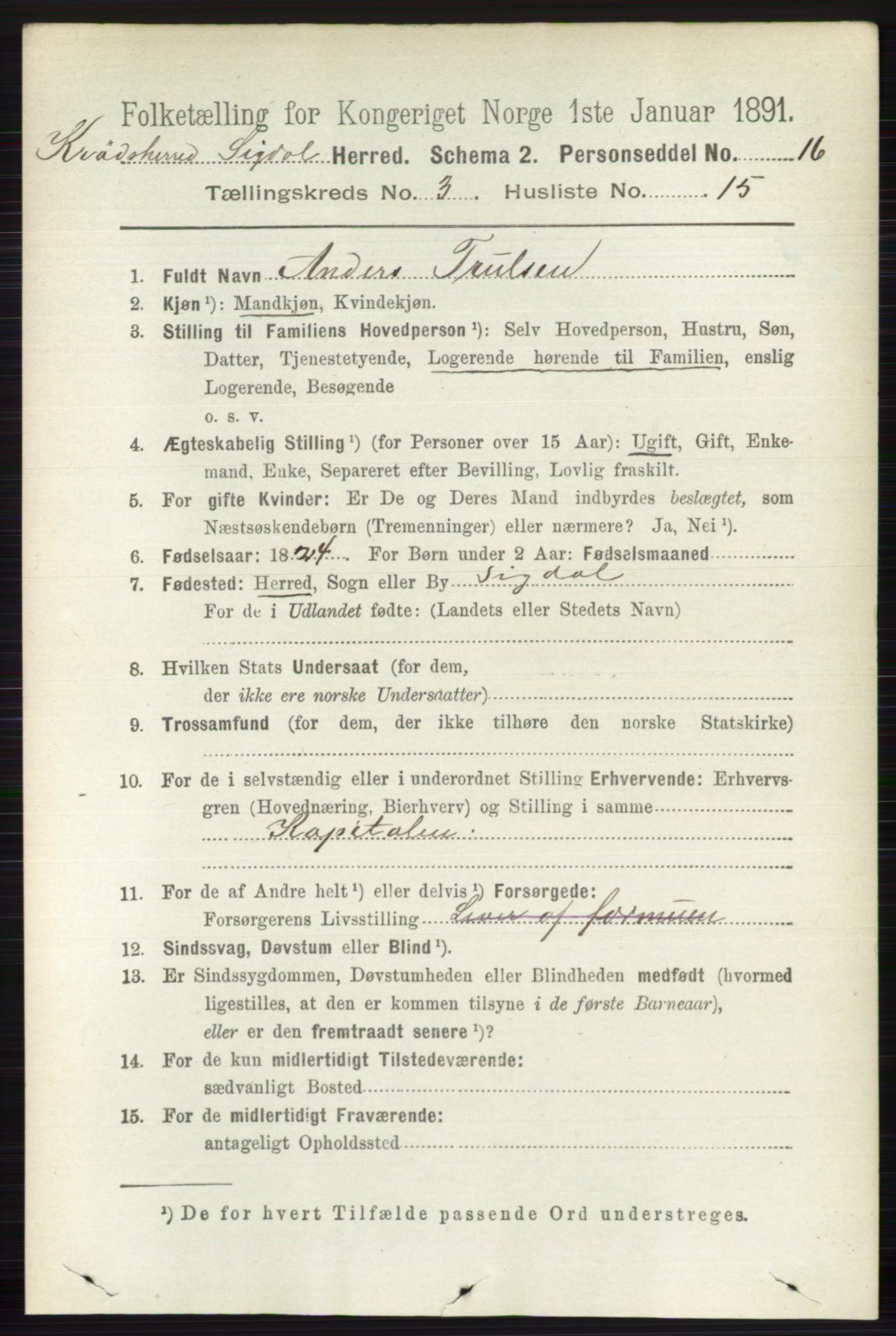 RA, 1891 census for 0621 Sigdal, 1891, p. 5679