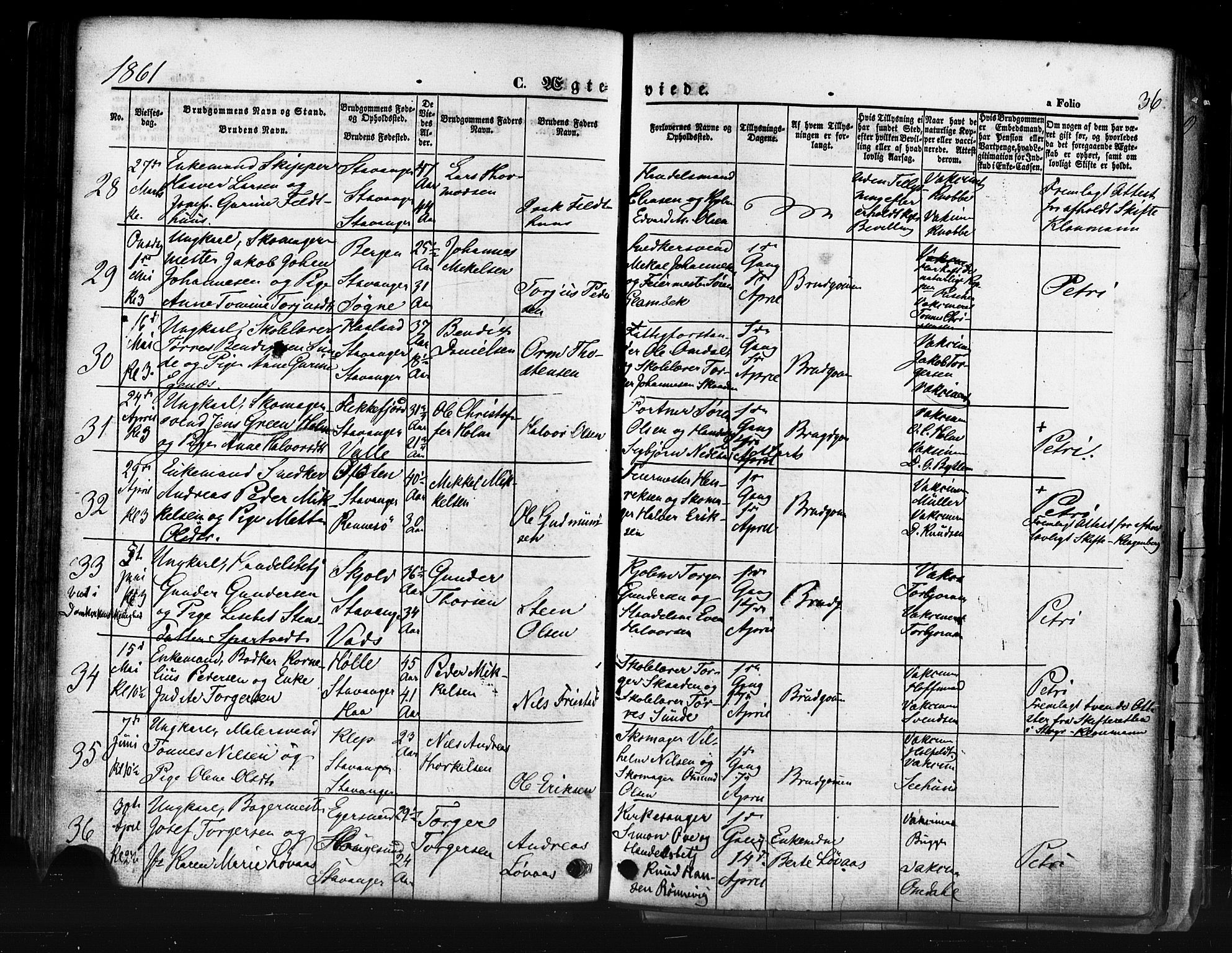 Domkirken sokneprestkontor, SAST/A-101812/001/30/30BB/L0011: Parish register (copy) no. B 11, 1858-1876, p. 36