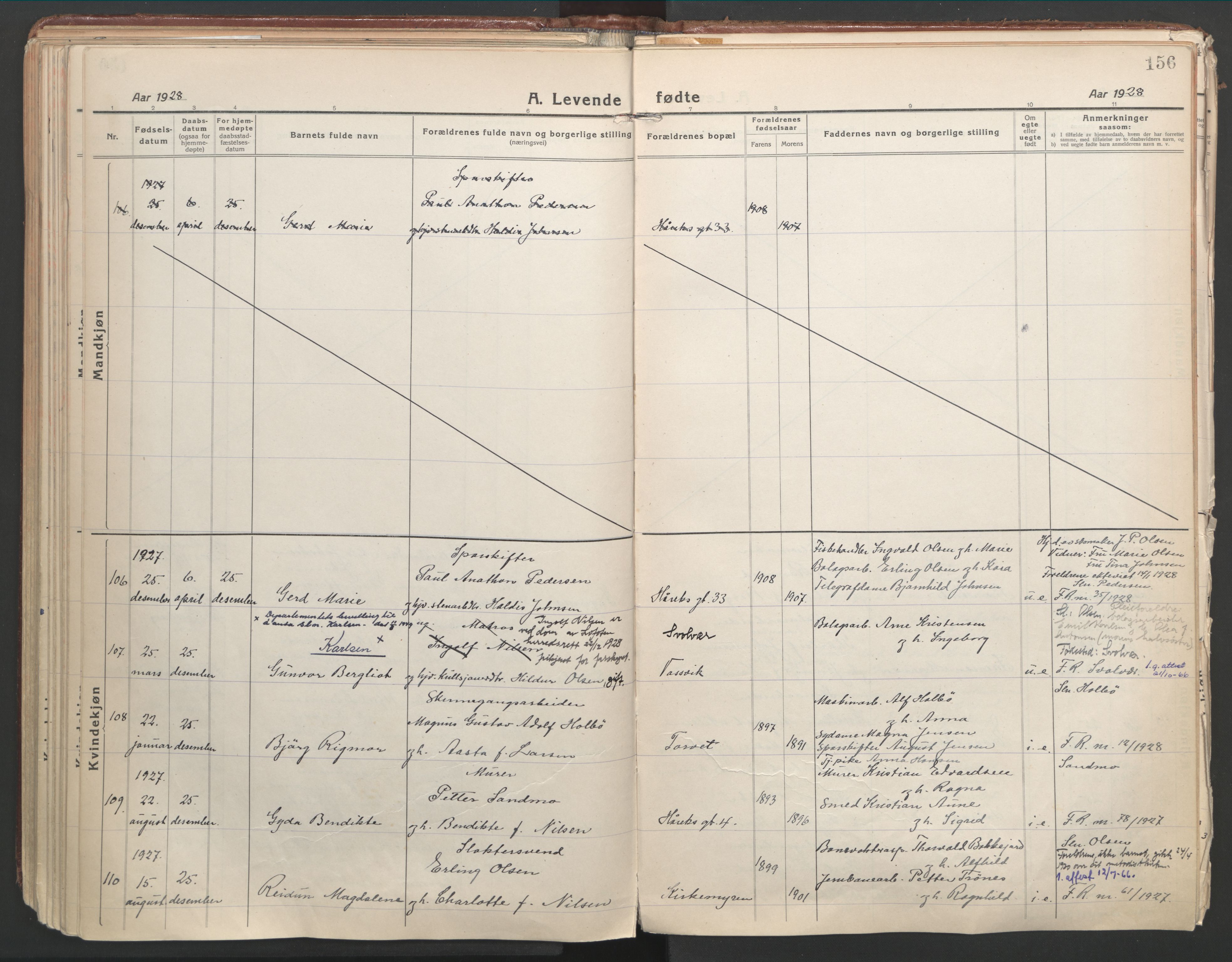 Ministerialprotokoller, klokkerbøker og fødselsregistre - Nordland, AV/SAT-A-1459/871/L1003: Parish register (official) no. 871A19, 1921-1930, p. 156