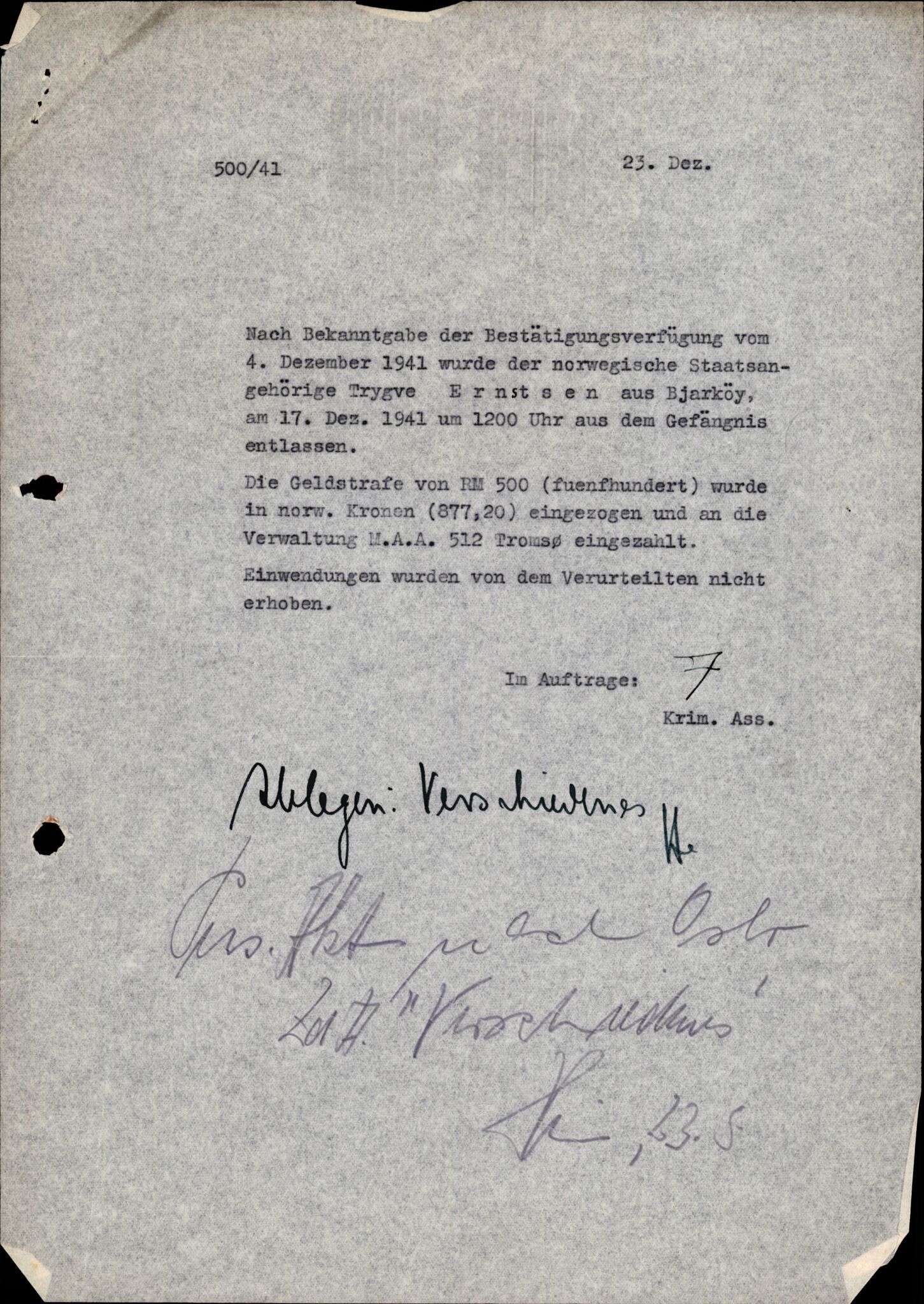 Forsvarets Overkommando. 2 kontor. Arkiv 11.4. Spredte tyske arkivsaker, AV/RA-RAFA-7031/D/Dar/Darc/L0004: Sicherheitspolizei (Sipo) i Narvik, 1940-1943, p. 1278