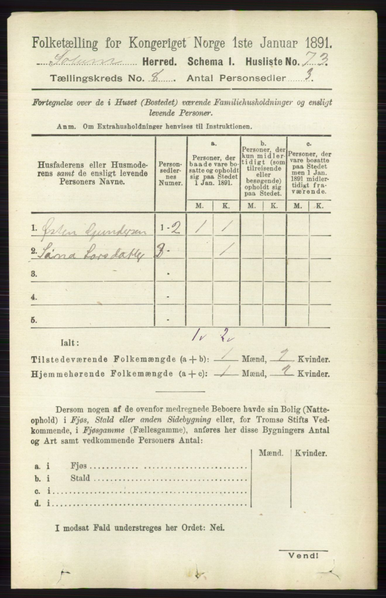 RA, 1891 census for 0818 Solum, 1891, p. 4100