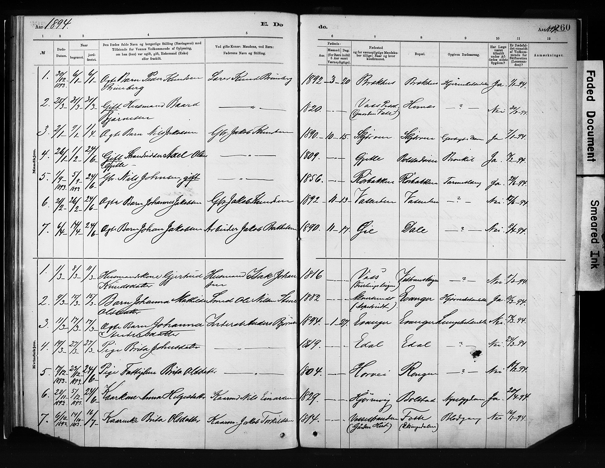 Evanger sokneprestembete, SAB/A-99924: Parish register (official) no. A 1, 1877-1899, p. 260