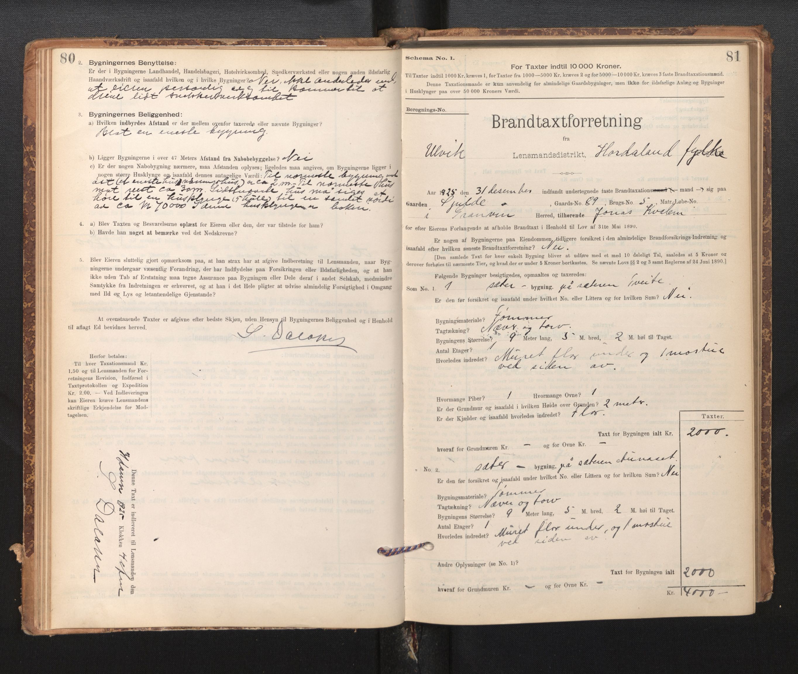 Lensmannen i Ulvik, SAB/A-35601/0012/L0003: Branntakstprotokoll, skjematakst, 1895-1946, p. 80-81
